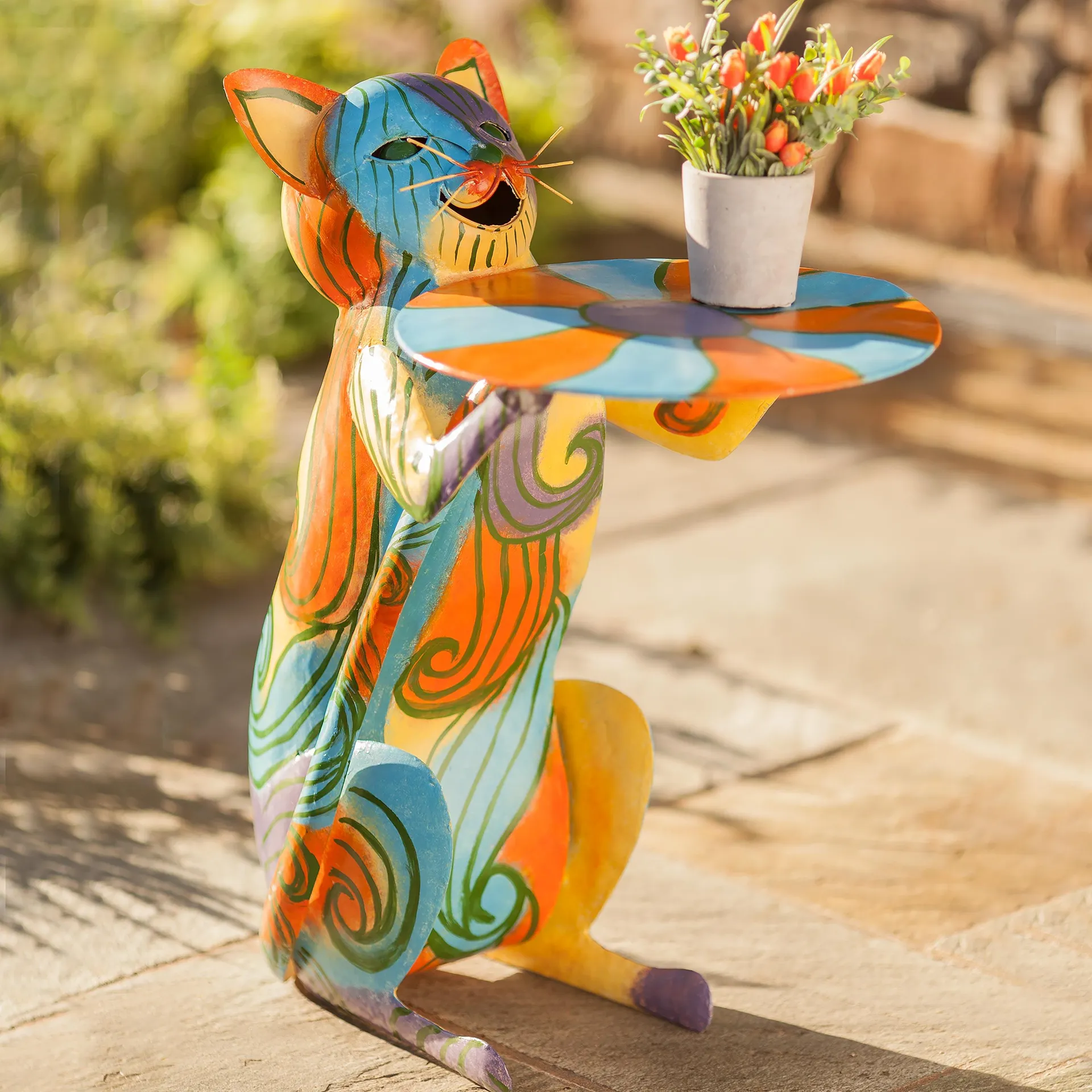 Colorful Metal Cat Side Table