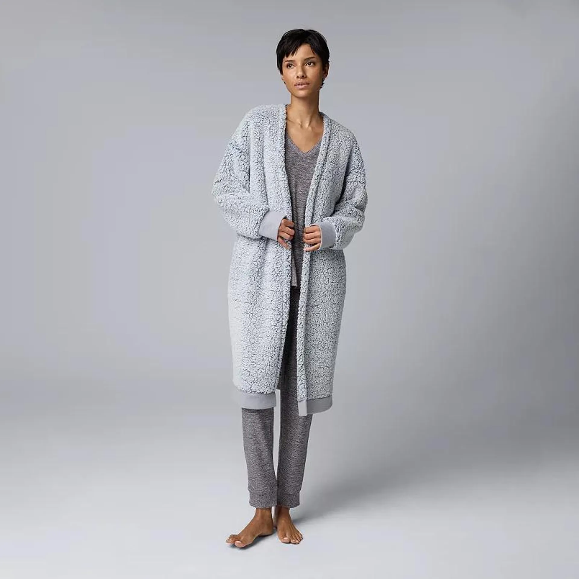 Women's Simply Vera Vera Wang Plush High-Pile Fleece Open-Front Long Cardigan