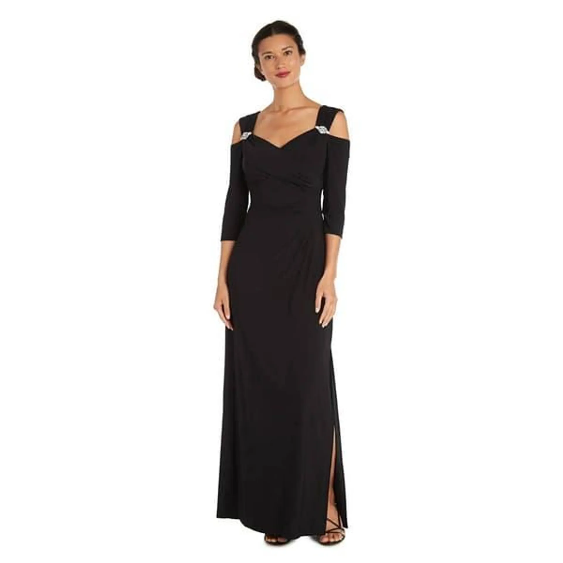 Womens R&M Richards Cold Shoulder Side Slit Evening Gown