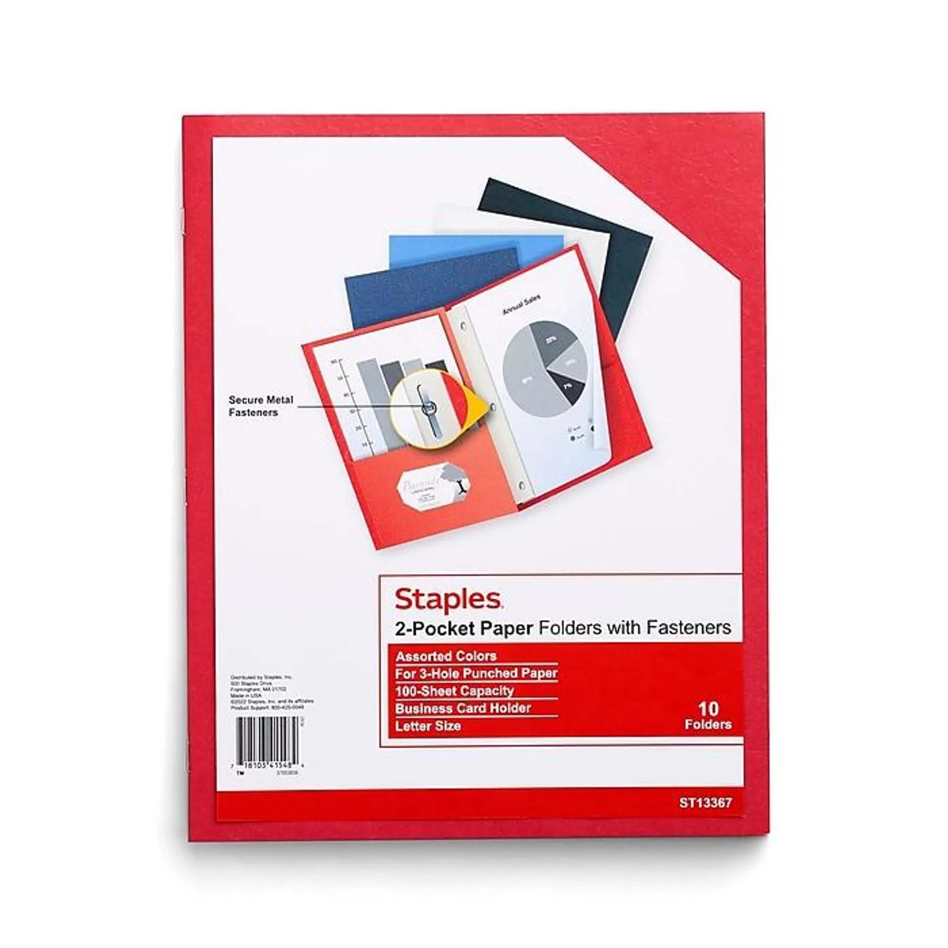 Staples 10% Recycled Smooth 2-Pocket Paper Presentation Folder with Fasteners,