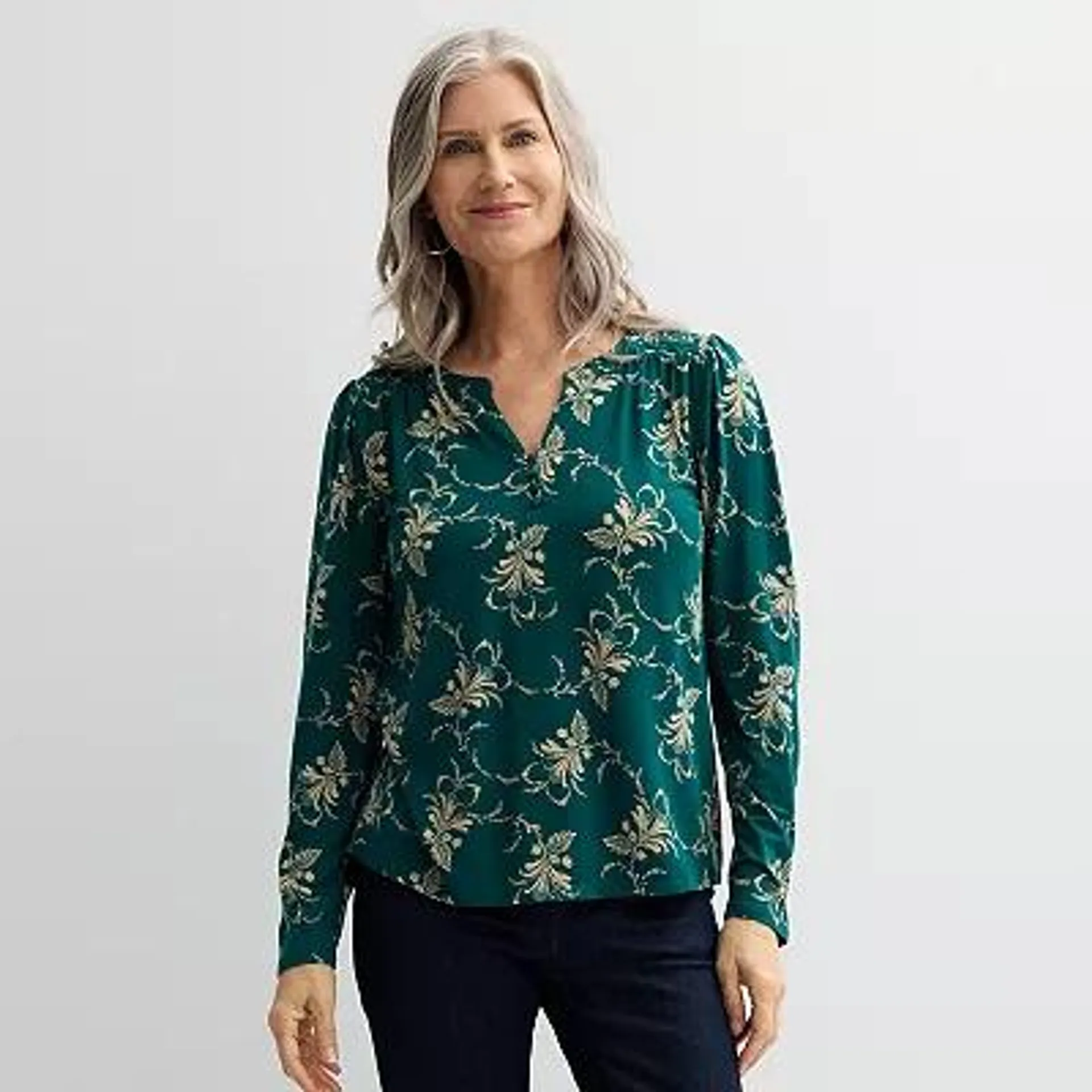 Women's Croft & Barrow® Smocked Shoulder Knit Blouse