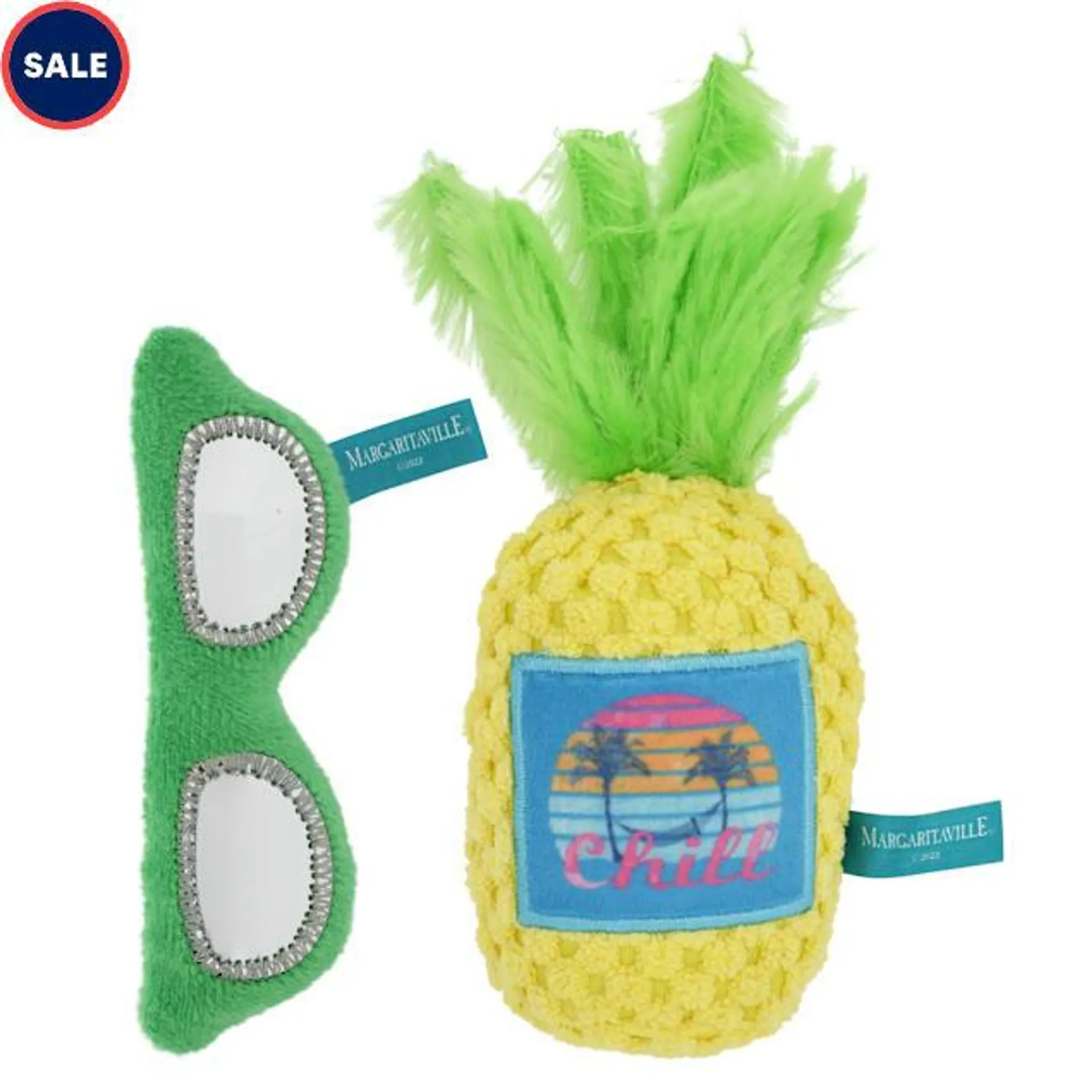 Multipet International Margaritaville Pineapple & Sunglasses Cat Toy, Small, Pack of 2