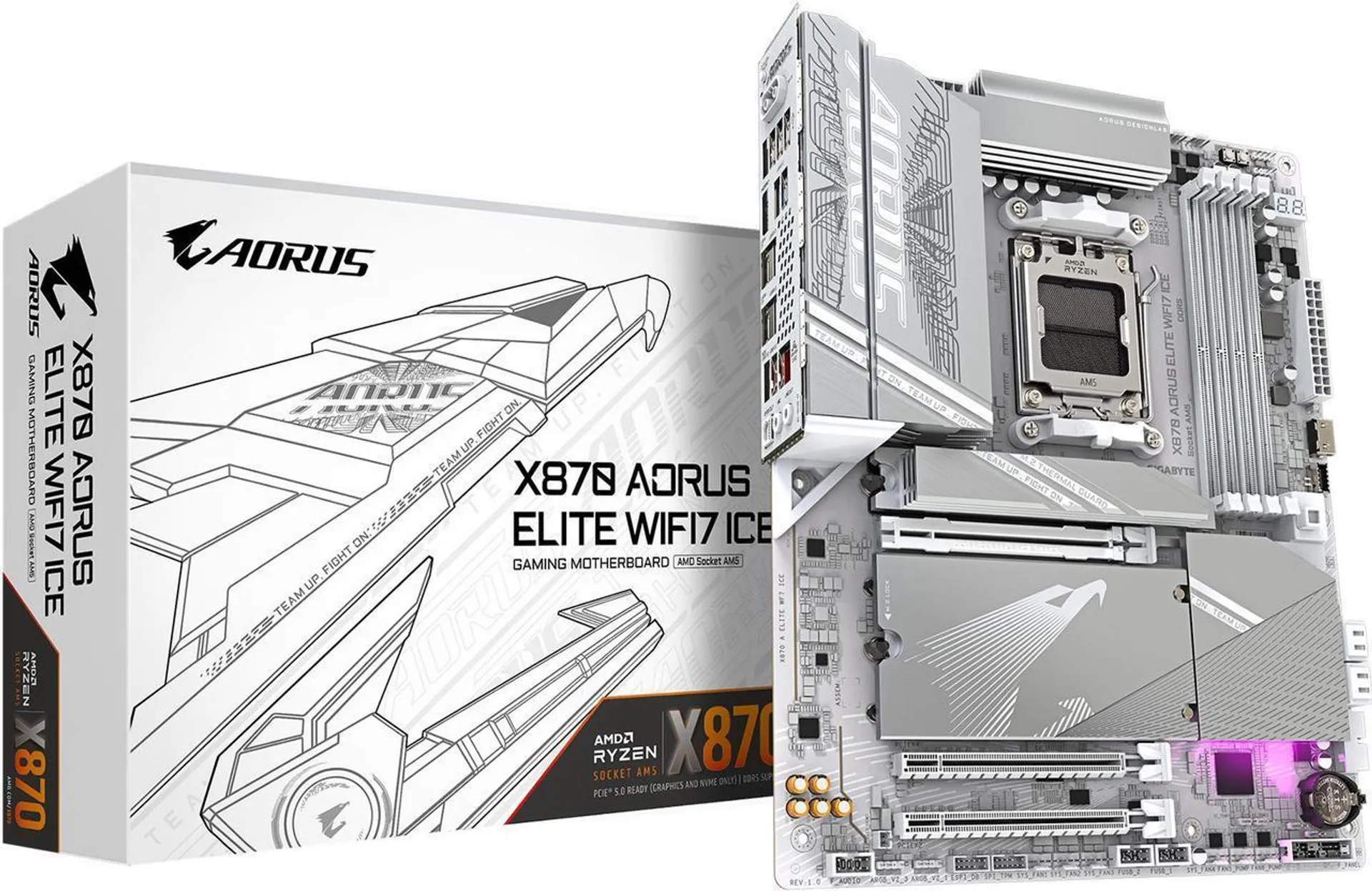 GIGABYTE X870 AORUS ELITE WIFI7 ICE AM5 LGA 1718, ATX, DDR5, 4x M.2, PCIe 5.0, USB4, Wi-Fi 7, 2.5GbE LAN, EZ-Latch