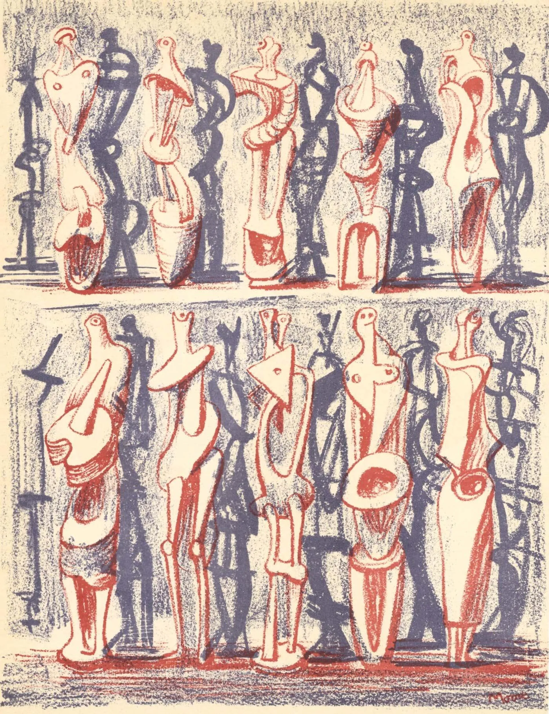 Henry Moore Red and Blue Standing Figures (C. 36), Société internationale d'art XXe siècle 1951