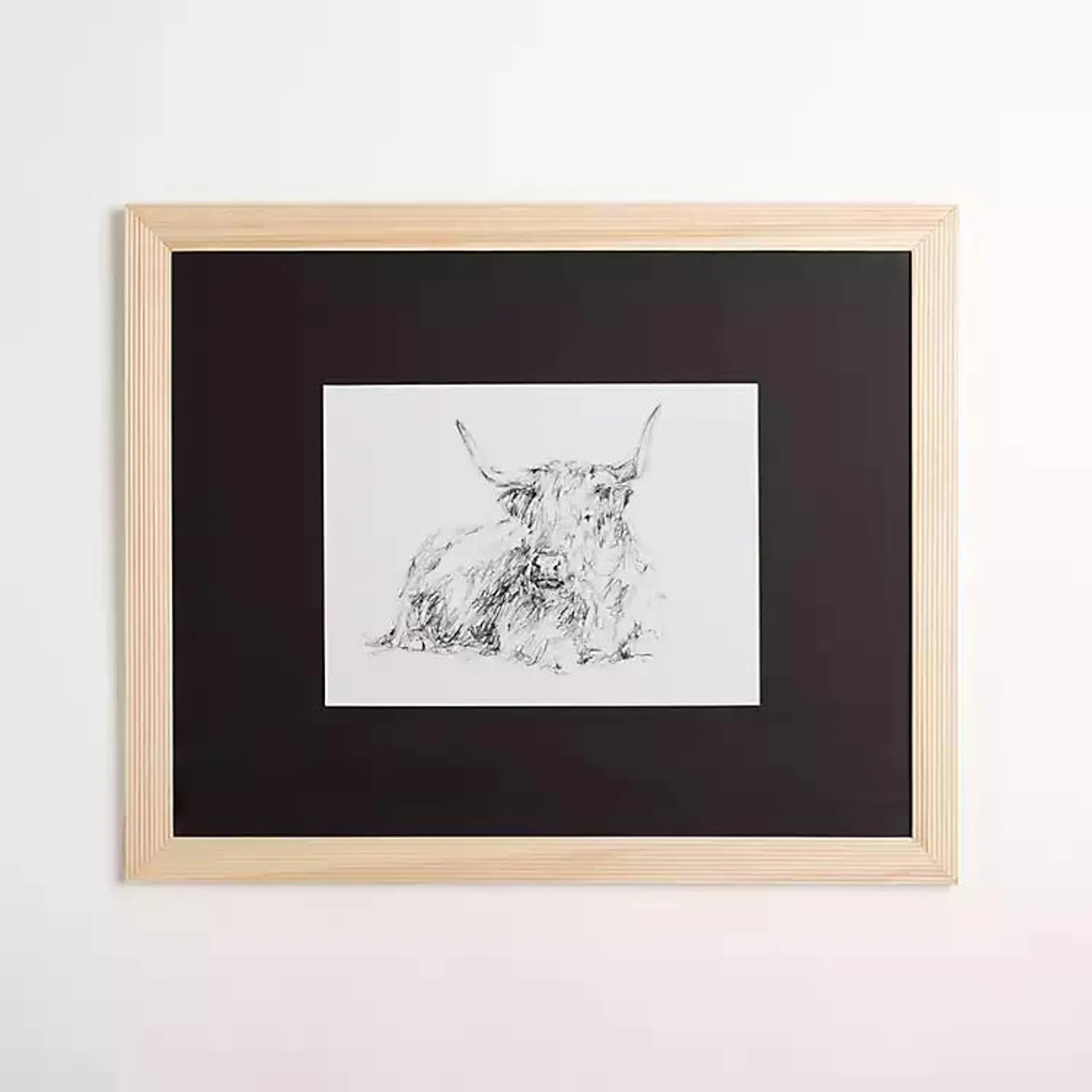 Highland Cattle Sketch Framed Art Print