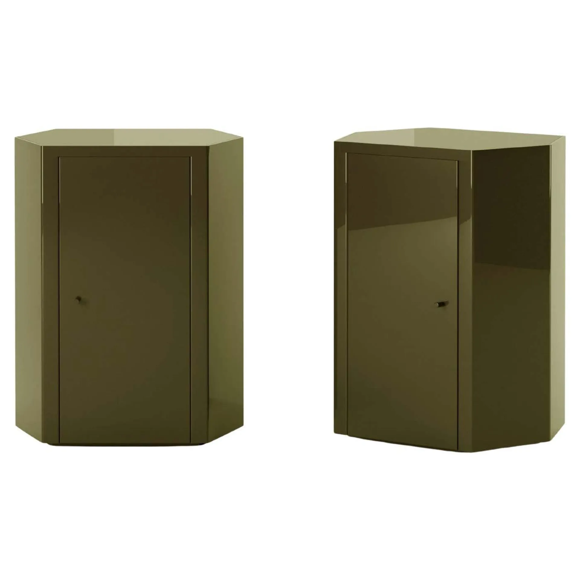 Pair of Park Night Stands in Uniform Olive Green Lacquer by Yaniv Chen for Lemon