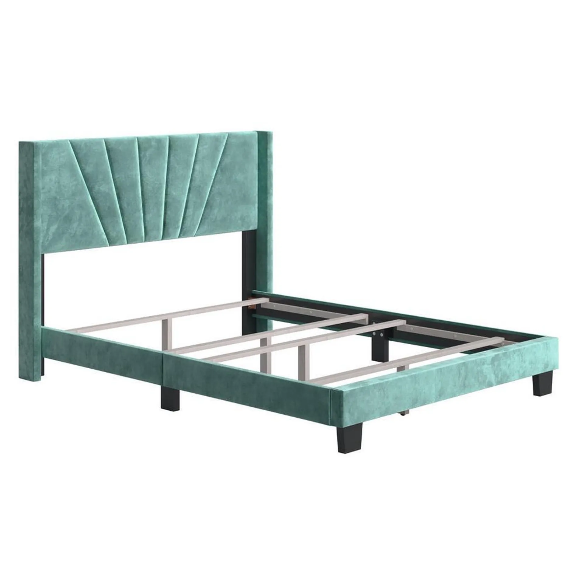 Valley Queen Aqua Velvet Fabric Bed