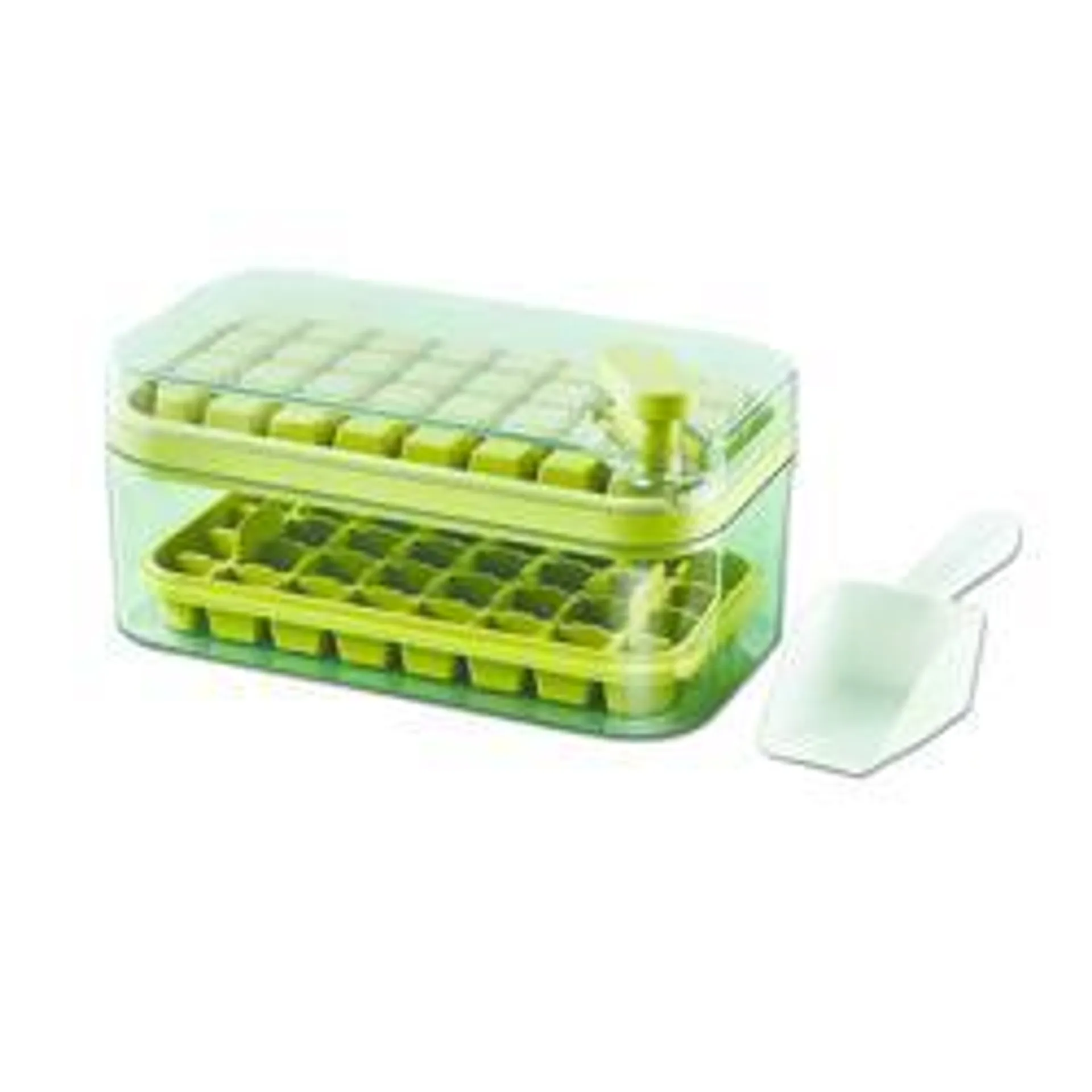 Easy Release Ice Cube Tray and Storage Bin with Scoop