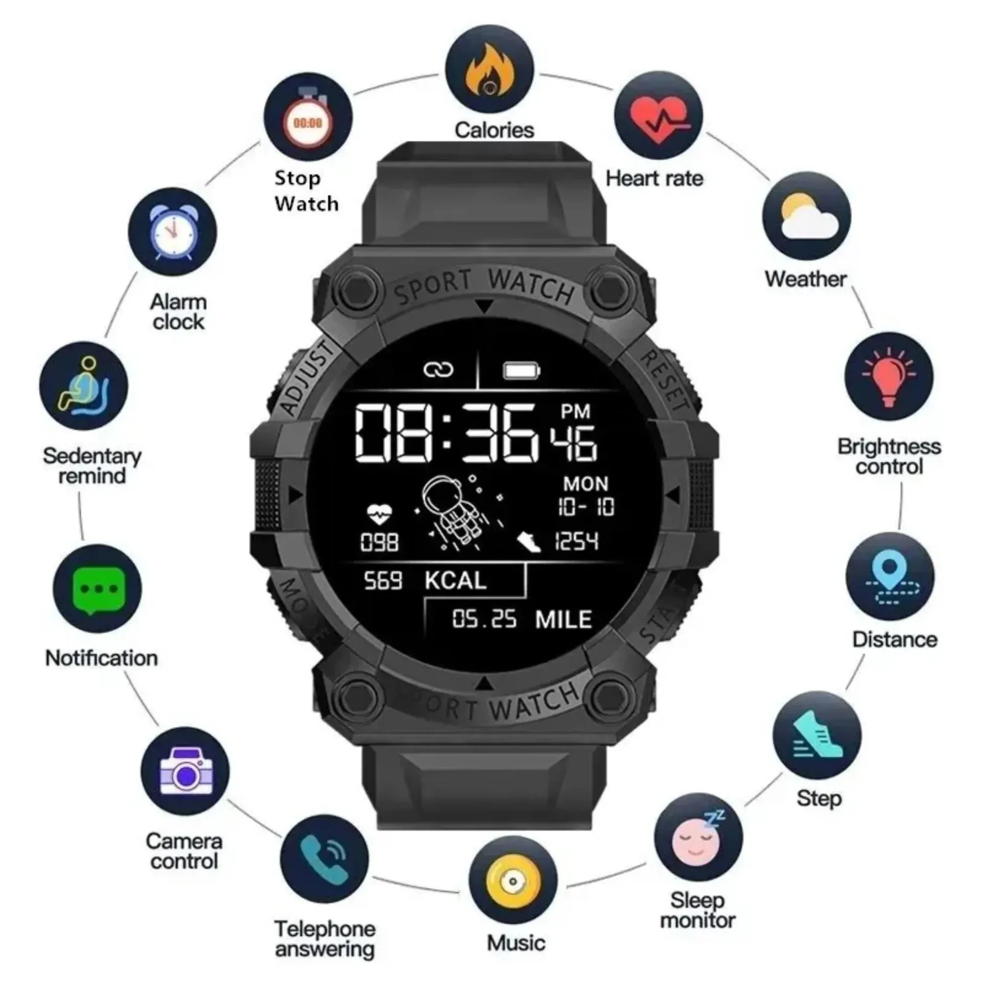 Reloj inteligente B33 con control del ritmo cardíaco, conexión Bluetooth, podómetro, música, clima, actividad física al aire libre, pulsera deportiva inteligente