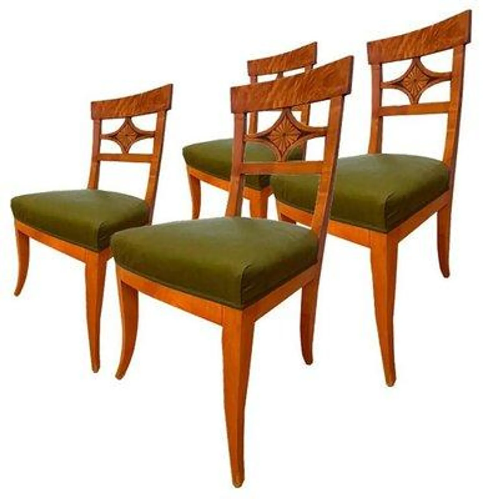 Biedermeier Birch Chairs, 1800s, Set of 4