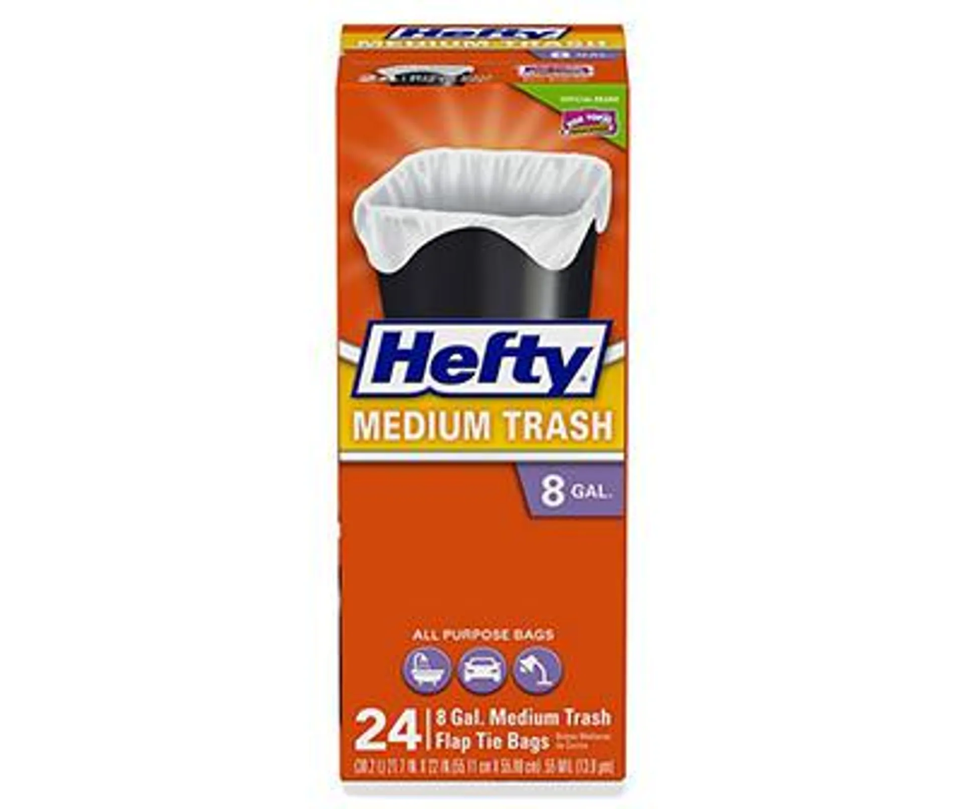 Hefty 8 Gal. Medium Trash Flap Tie Bags 24 ct Box