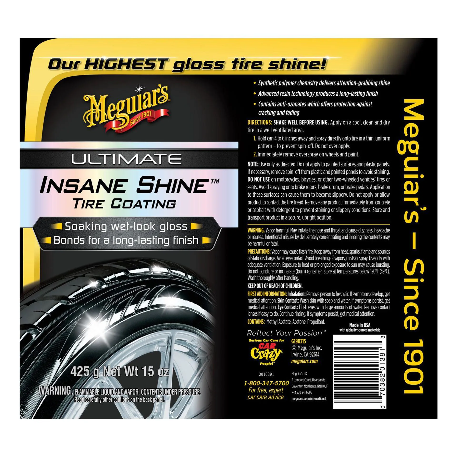 Meguiar's Ultimate Insane Shine Tire Coating Aerosol Spray 15oz