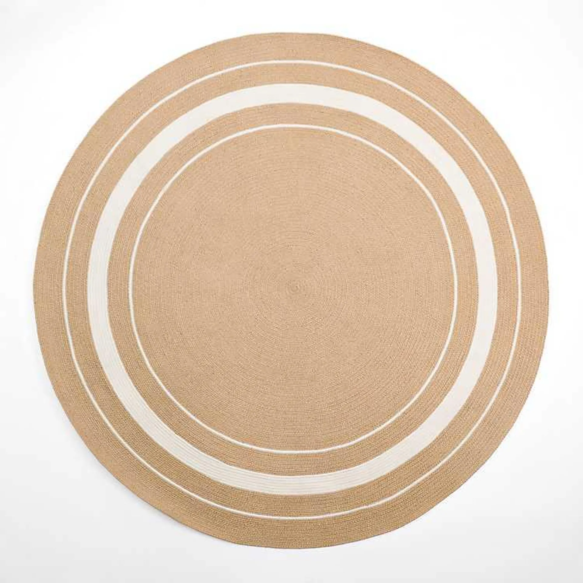 Tan and White Woven Circle Outdoor Rug