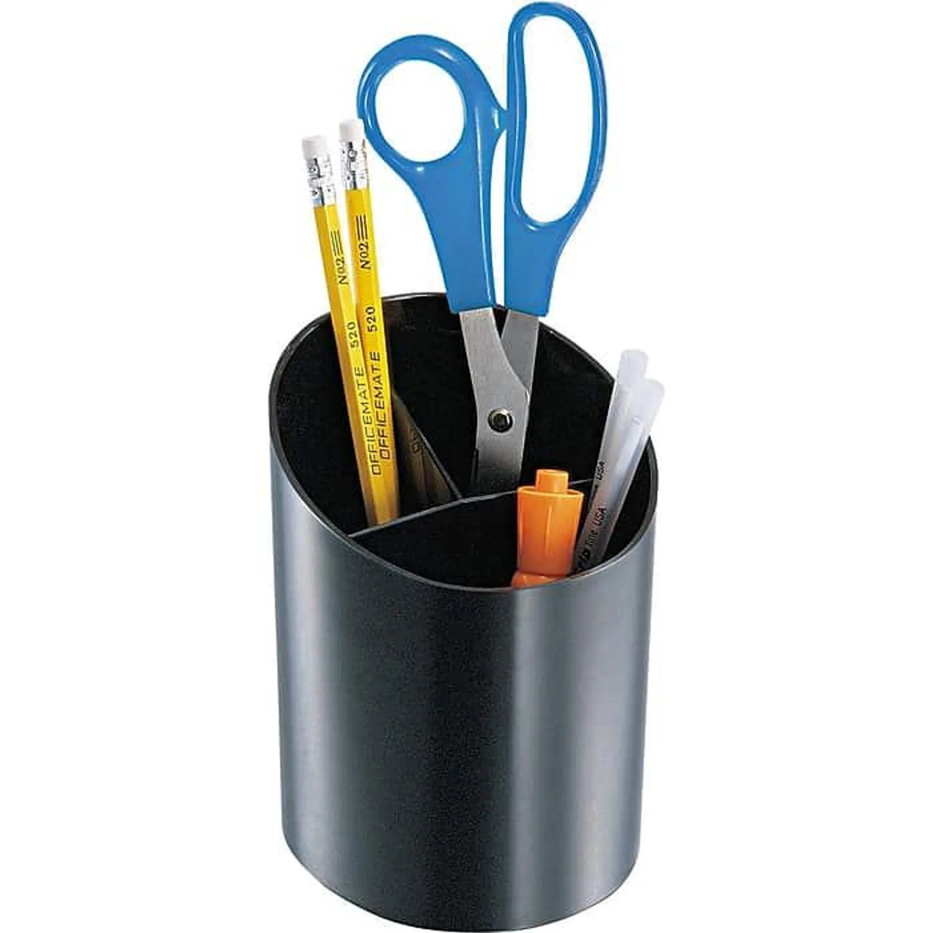 Officemate Recycled 3-Compartment Plastic Pen Cup,