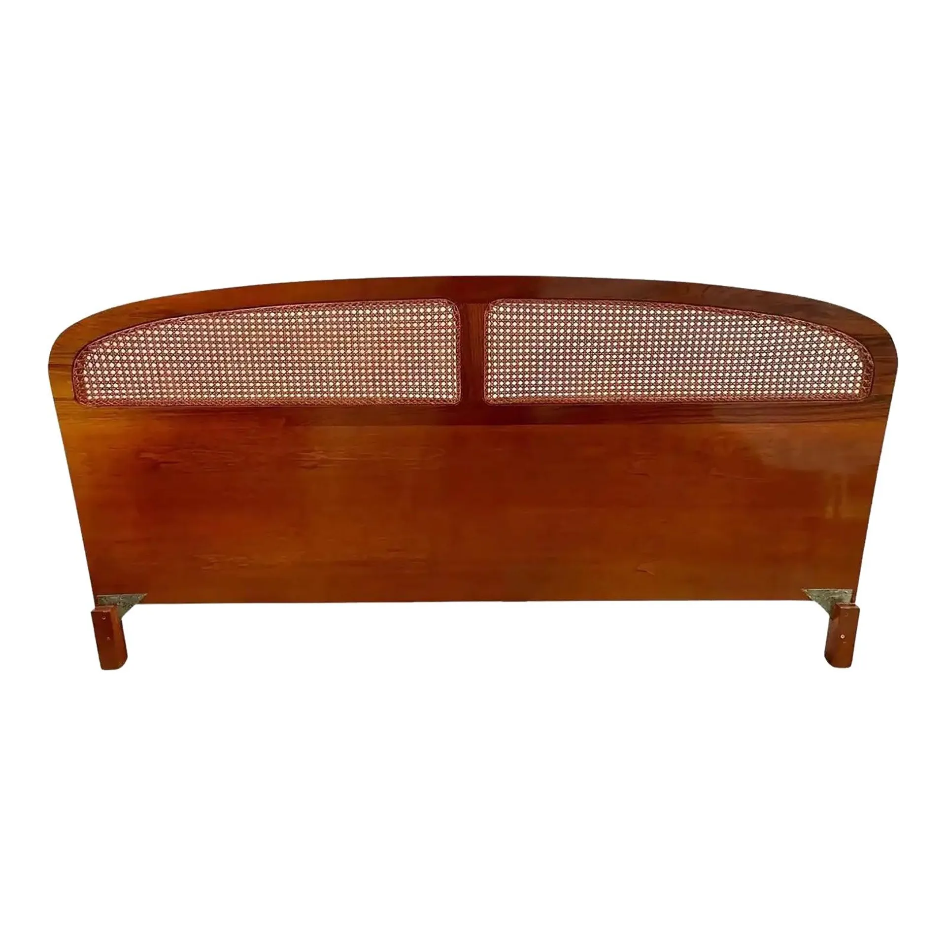 Mid-Century Modern Teak and Cane Design King Size Headboard