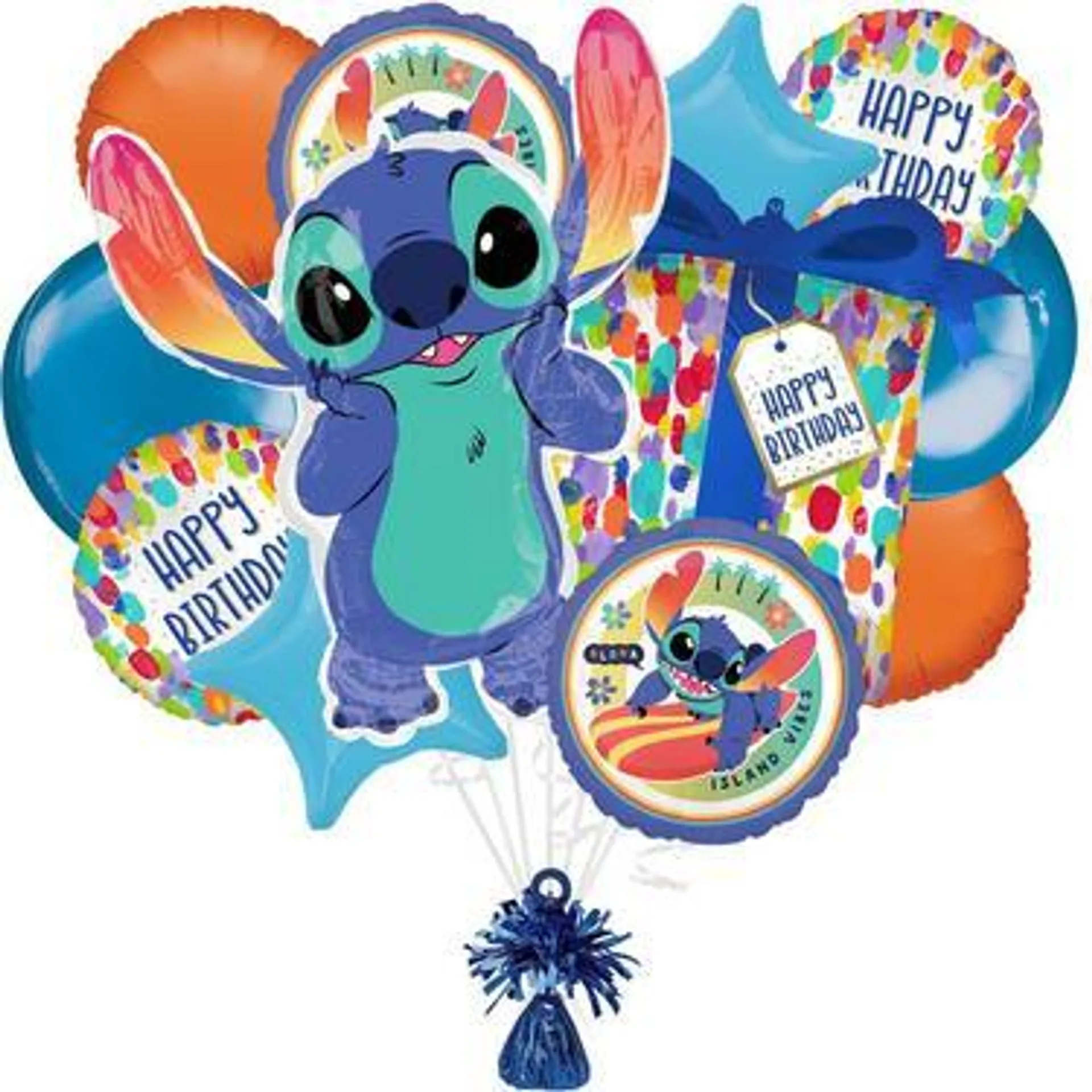 Premium Stitch Aloha Foil Balloon Bouquet with Balloon Weight, 13pc - Disney Lilo & Stitch