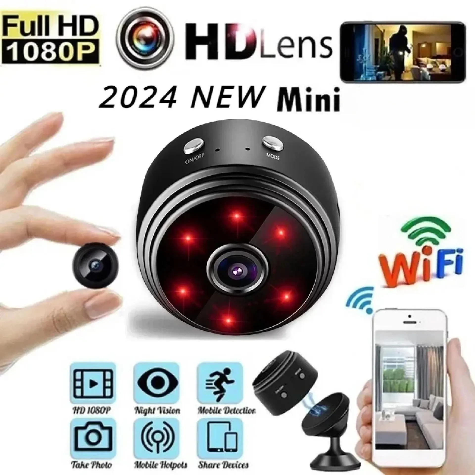 Mini cámara de control remoto móvil Wifi 2024 1080P Hd A9 Mini cámara de videovigilancia Cámara de seguridad para el hogar Disparo claro