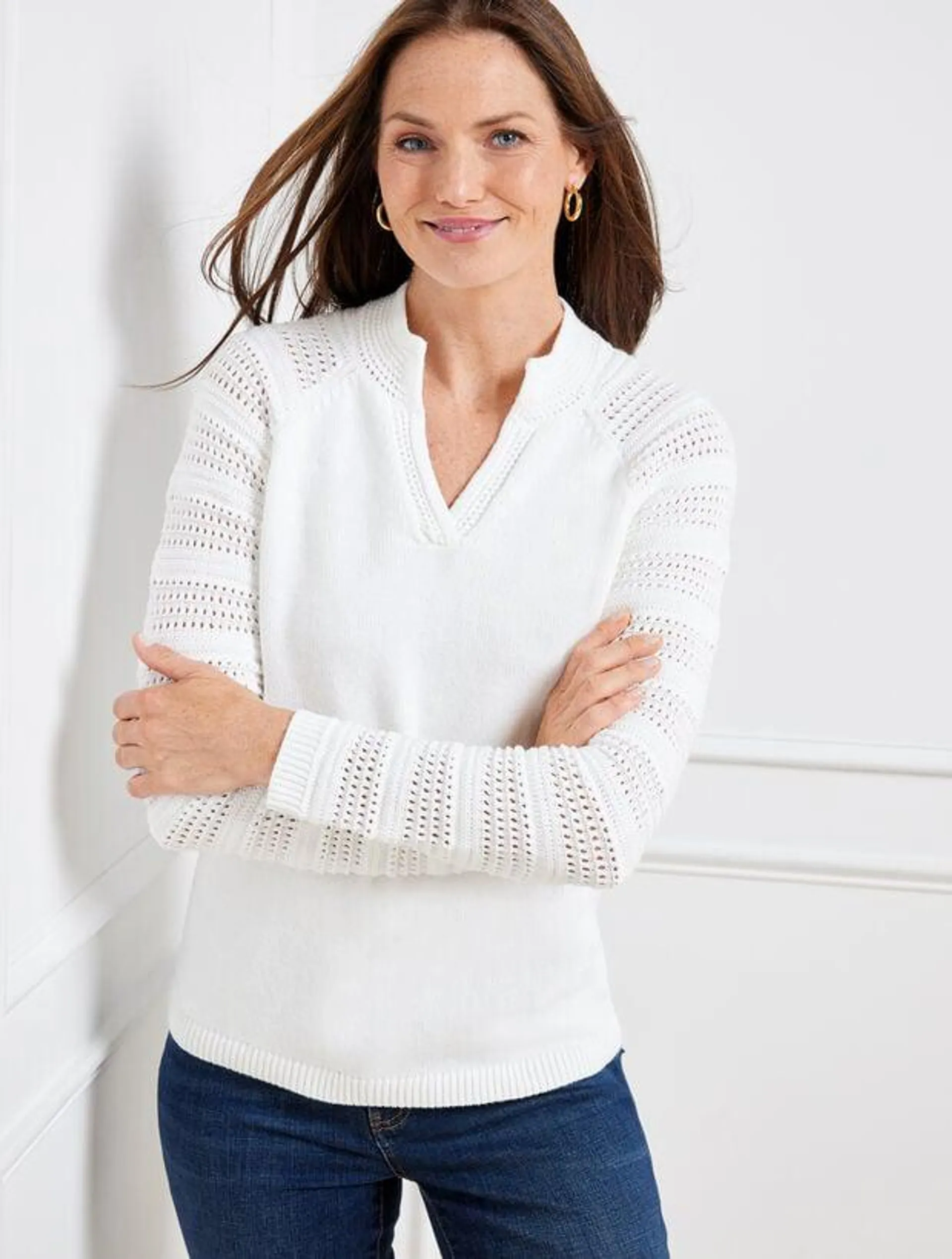 Crochet Split Neck Sweater