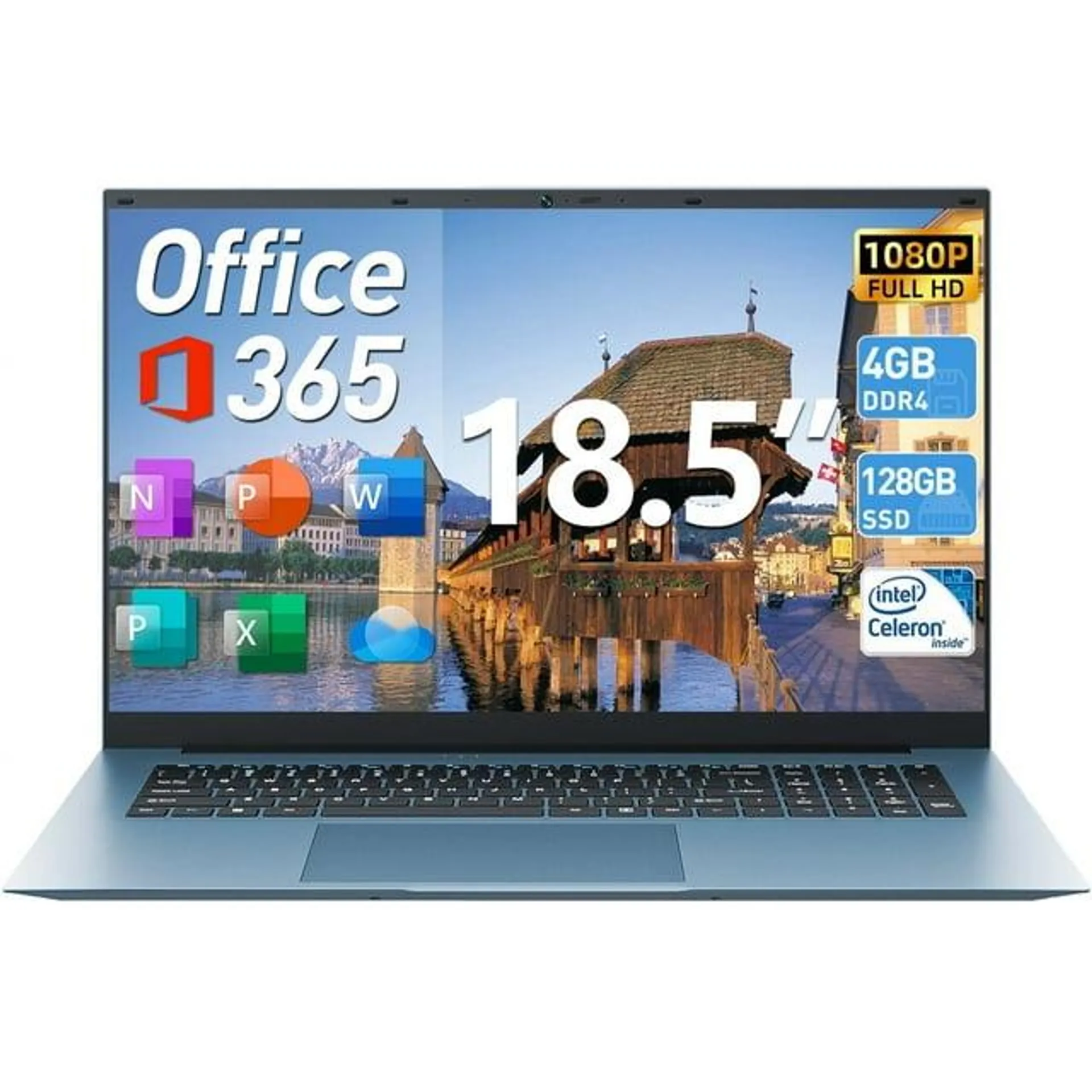 Naclud 18.5" Windows 11 Laptop 4GB DDR4 128GB ROM Computer, 4 Core Celeron N5095, 1yr Free Office 365 Subscription, Support 5TB Expansion, Copilot