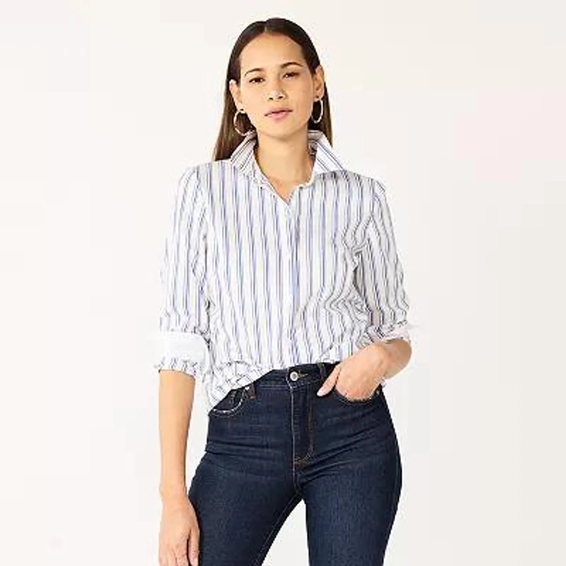 Women's Nine West Long Sleeve Structured Button-Down Shirt