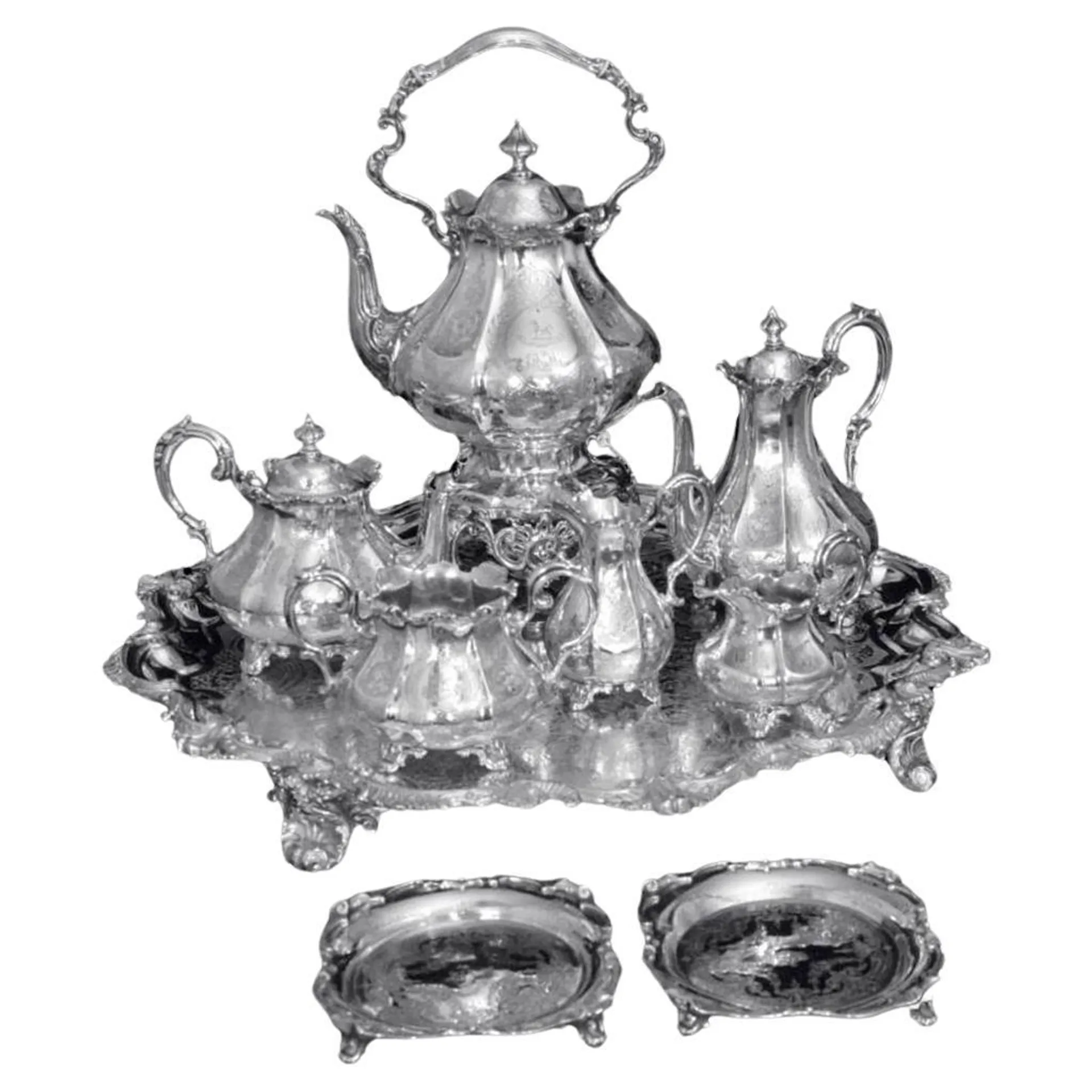 SAVORY And Sons - 9pc. 19th Century Victorian (British) Sterling Silver Tea Set