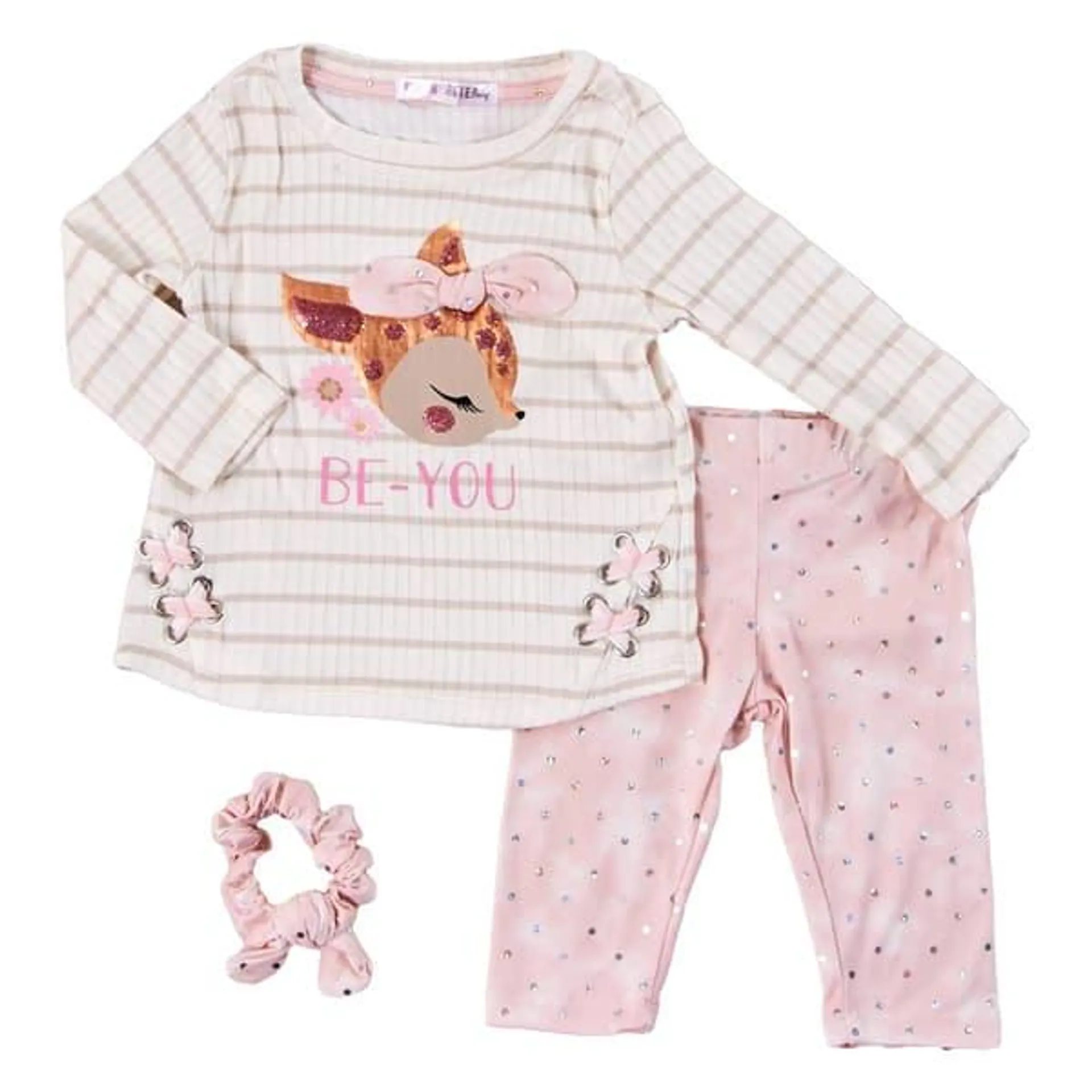 Baby Girl (12-24M) Nannette Be-You Stripe Deer Top & Leggings Set