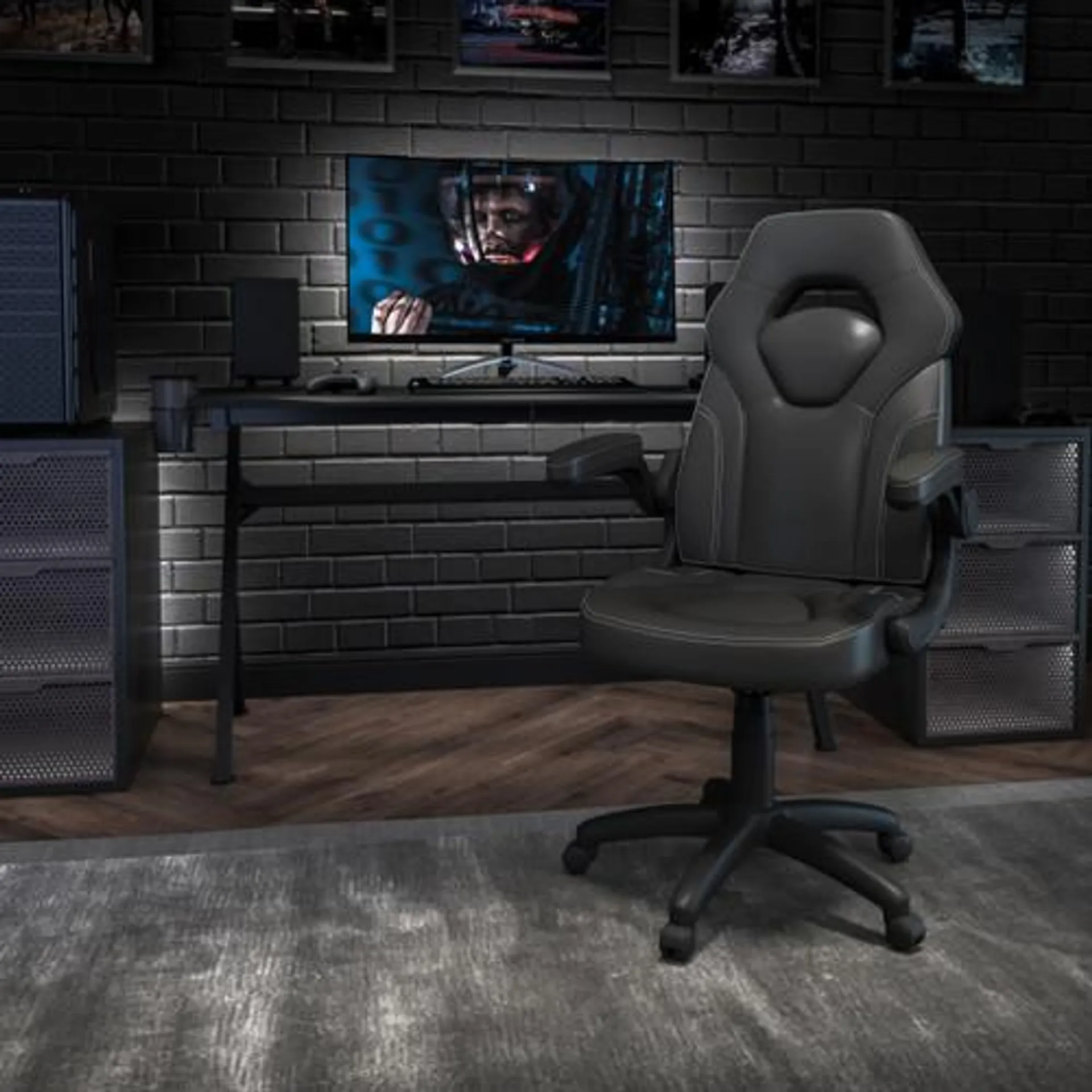 X10 Gaming Chair Racing Ergonomic Computer PC Adjustable Swivel Chair with Flip-up Arms, Black LeatherSoft