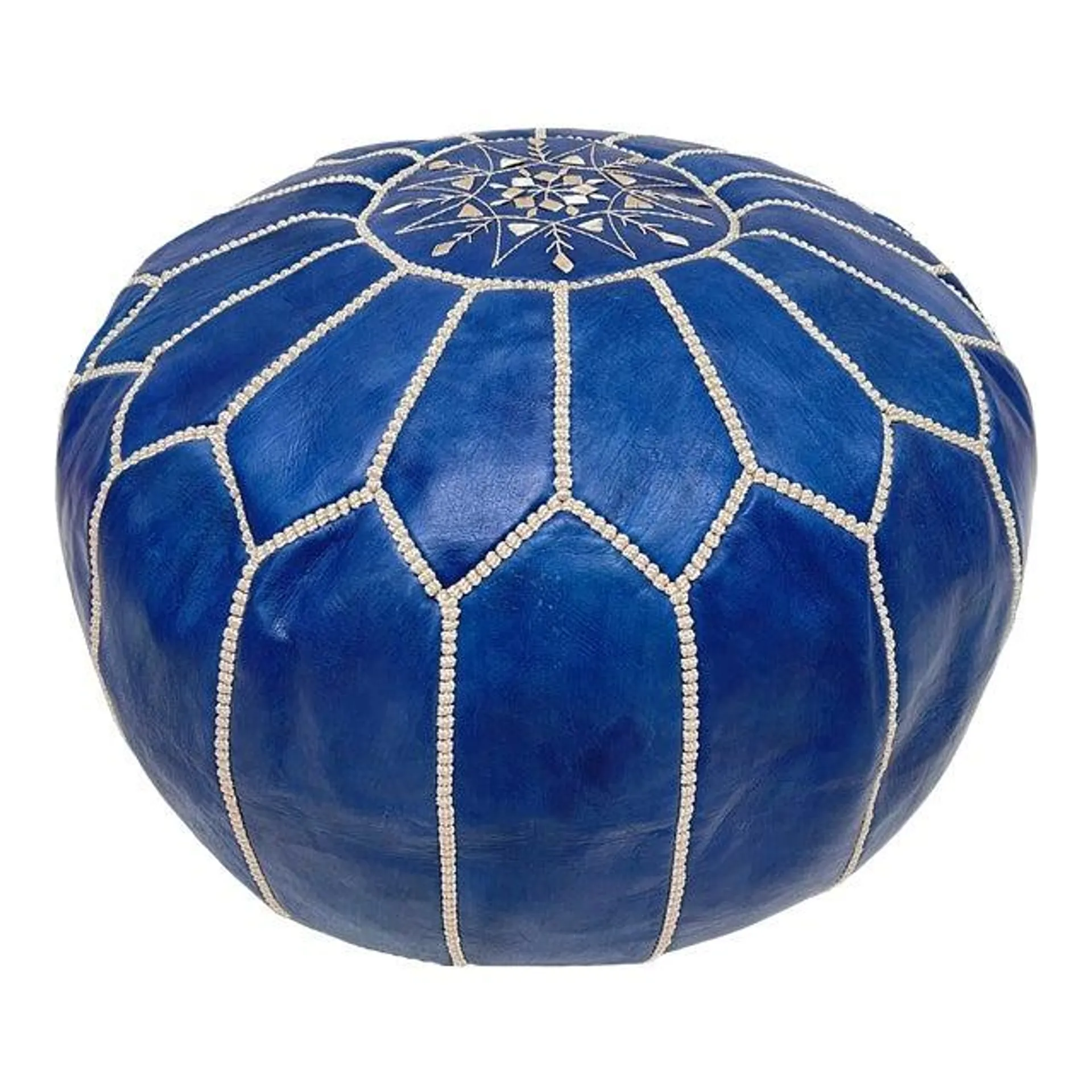 Blue Moroccan Leather Pouf Cover