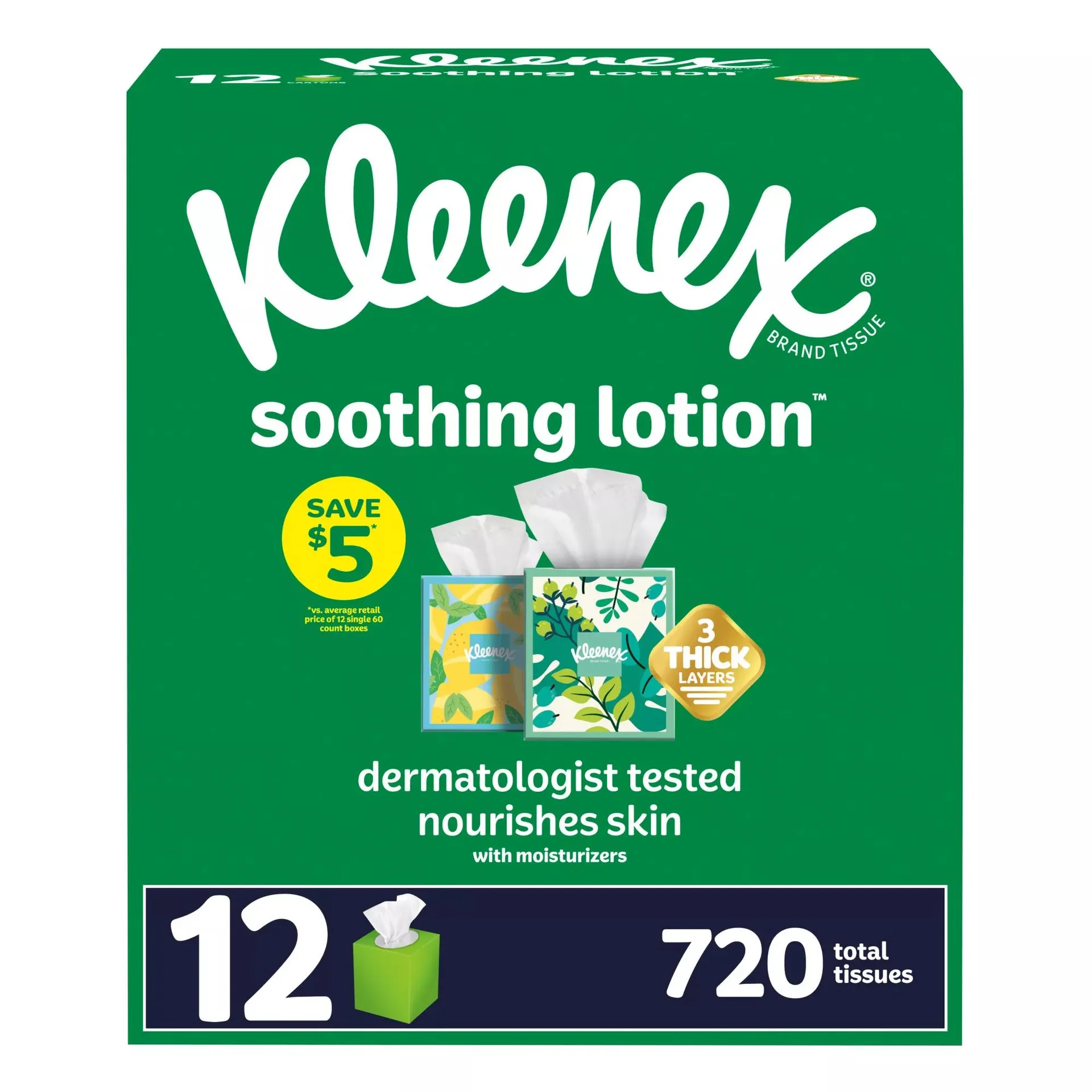 Kleenex Soothing Lotion 3-Ply Facial Tissues, 12 pk./60 Tissues per Box