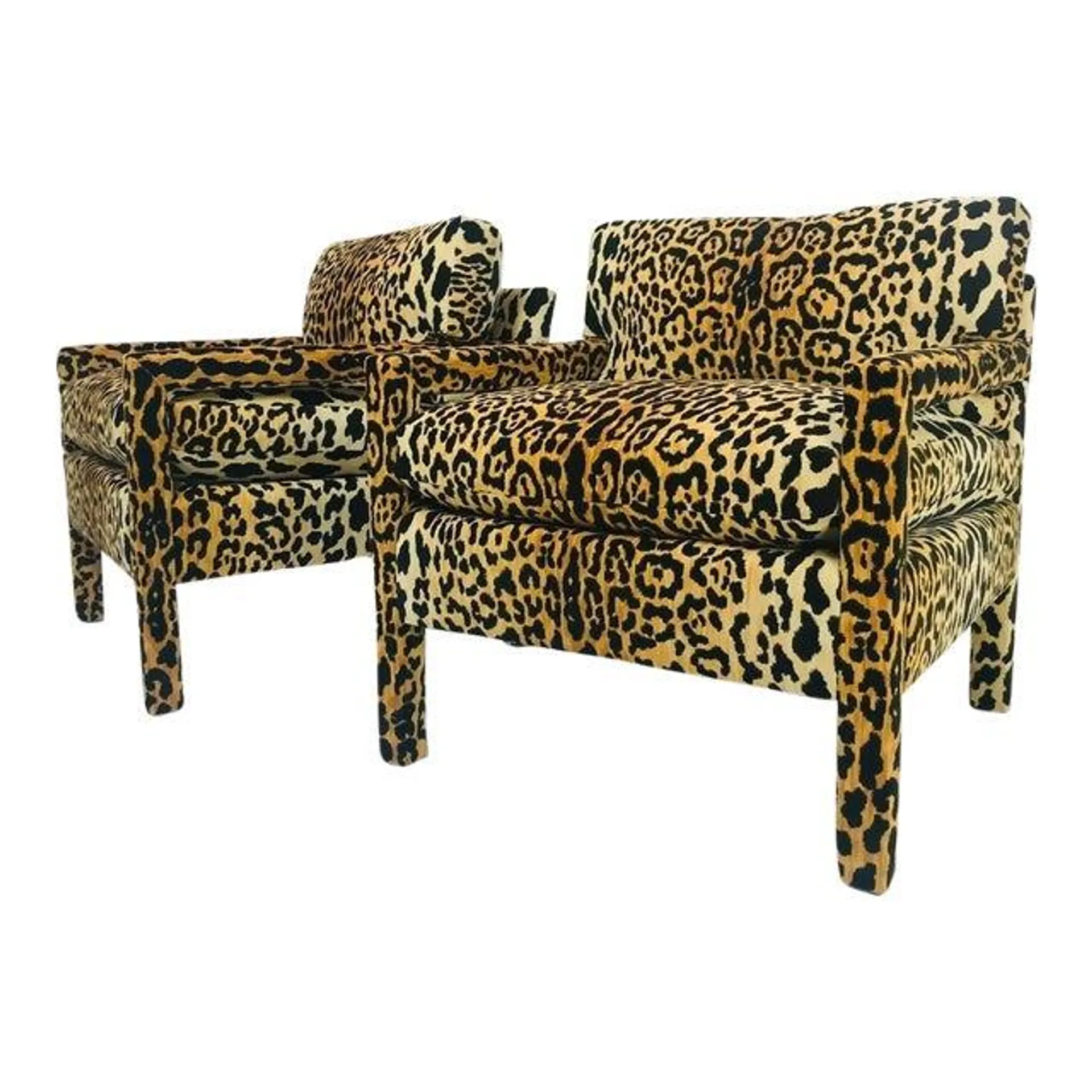 Pair of Custom Leopard Parsons Chairs in the Style of Milo Baughman