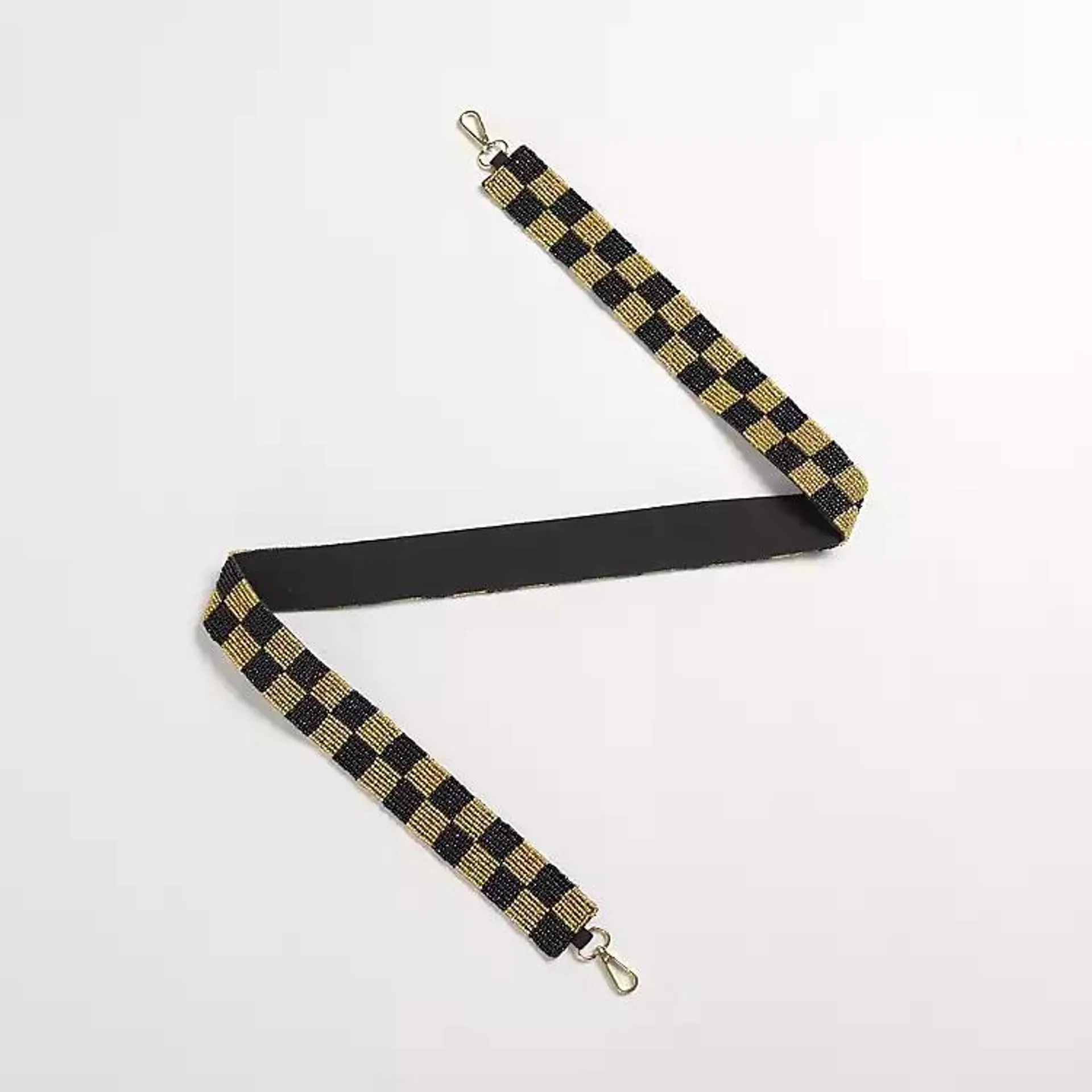 Black and Gold Checker Beaded Purse Strap