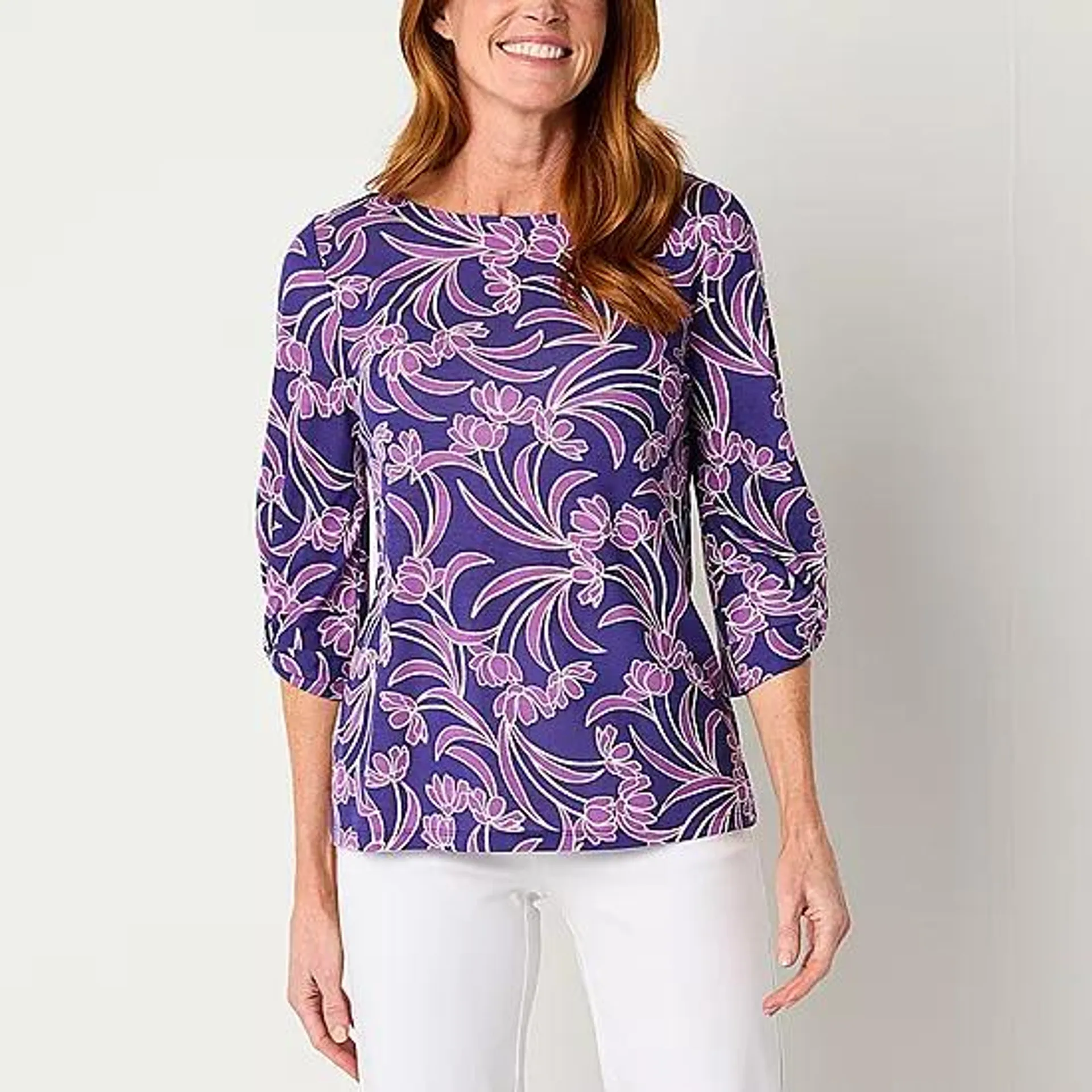 new! Liz Claiborne Womens Round Neck 3/4 Sleeve Blouse