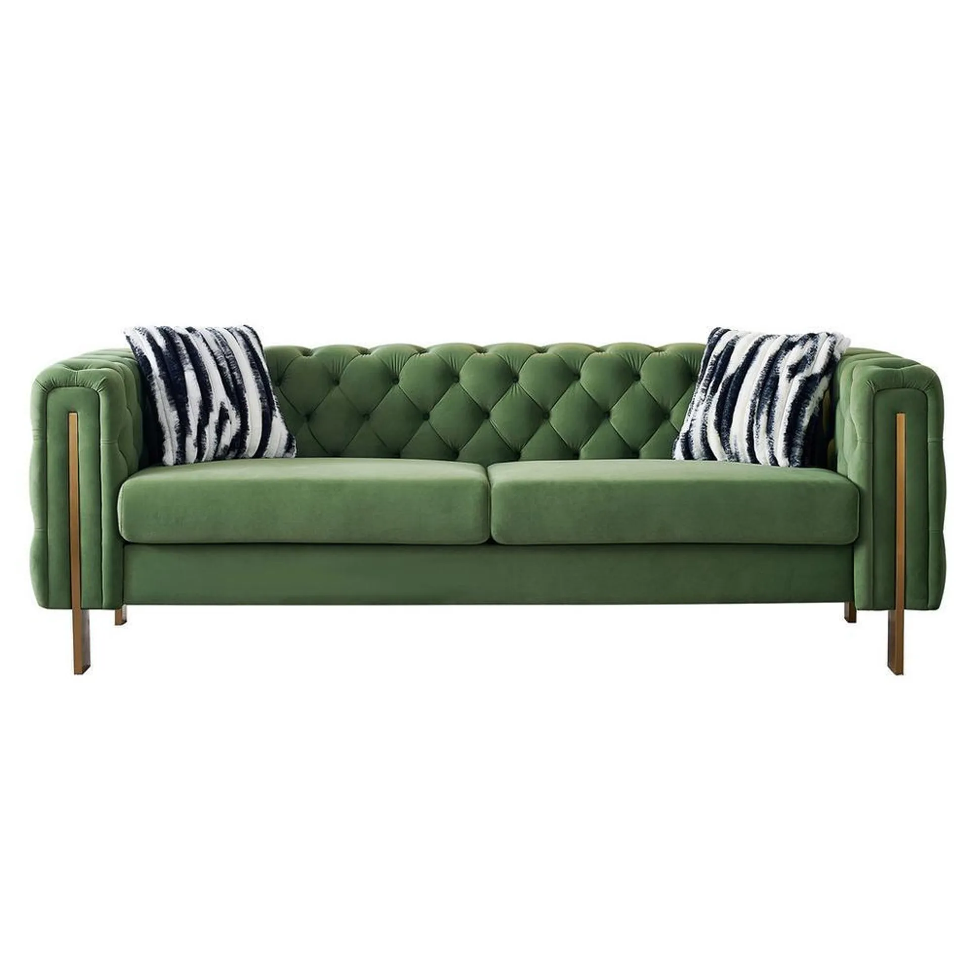 Davenport Green Velvet Tuft Sofa with Pillows