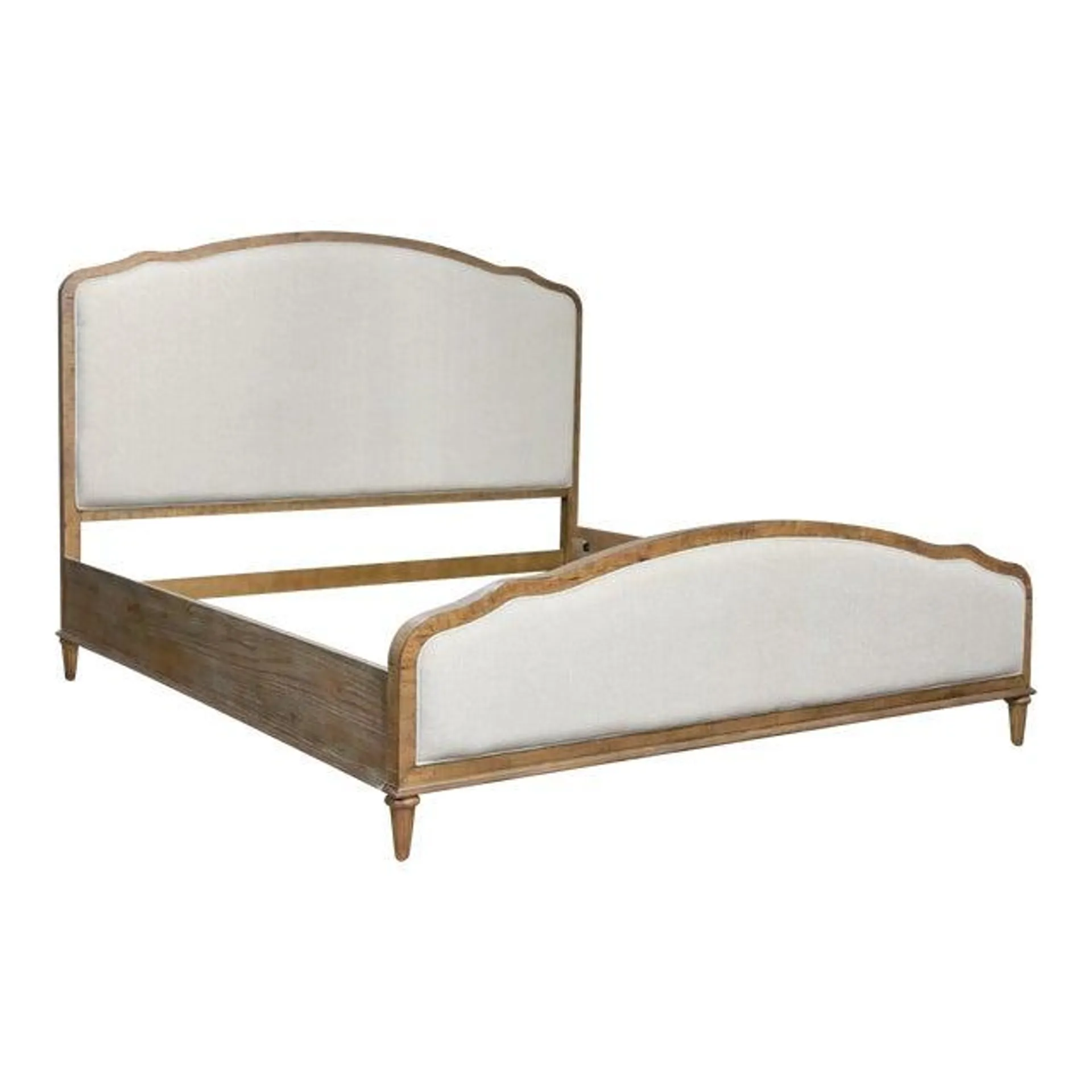 Early 21st Century Modern French Country Rustic Mahogany & Upholstered King Sized Bed