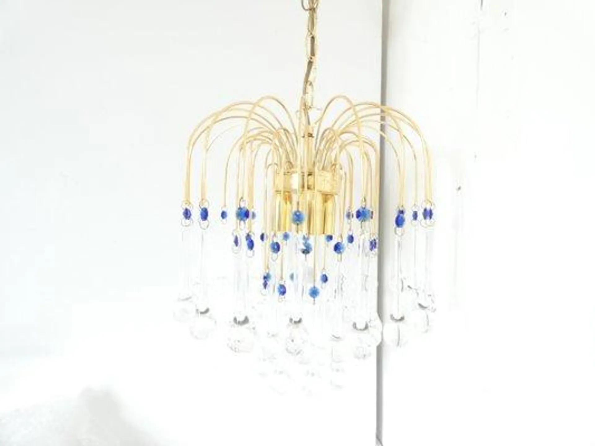 Mid-Century Murano Waterfall Chandelier in Brass and Glass