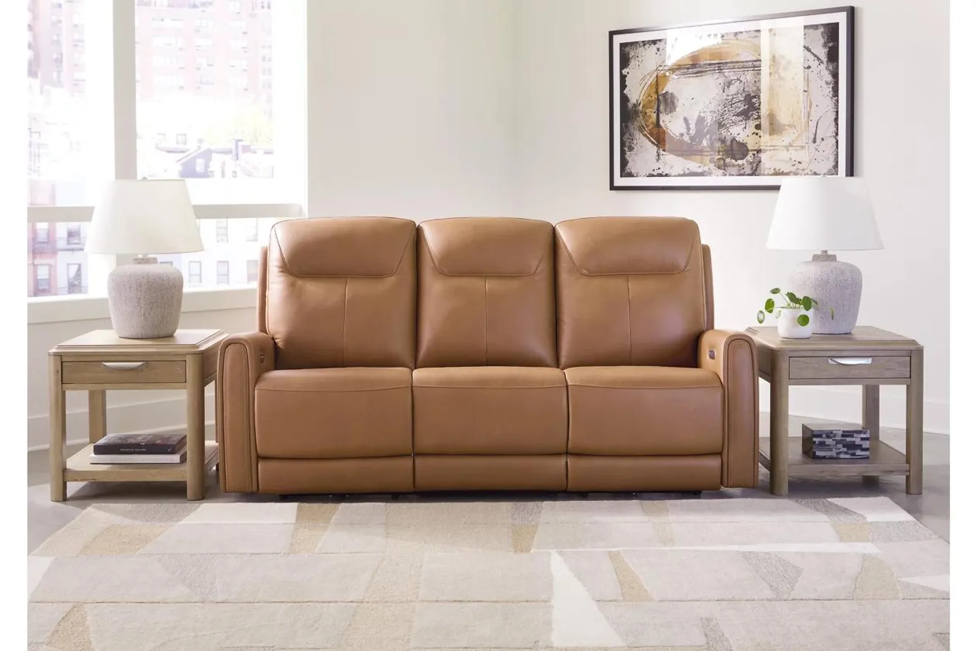 Tryanny Triple Power Leather Reclining Sofa