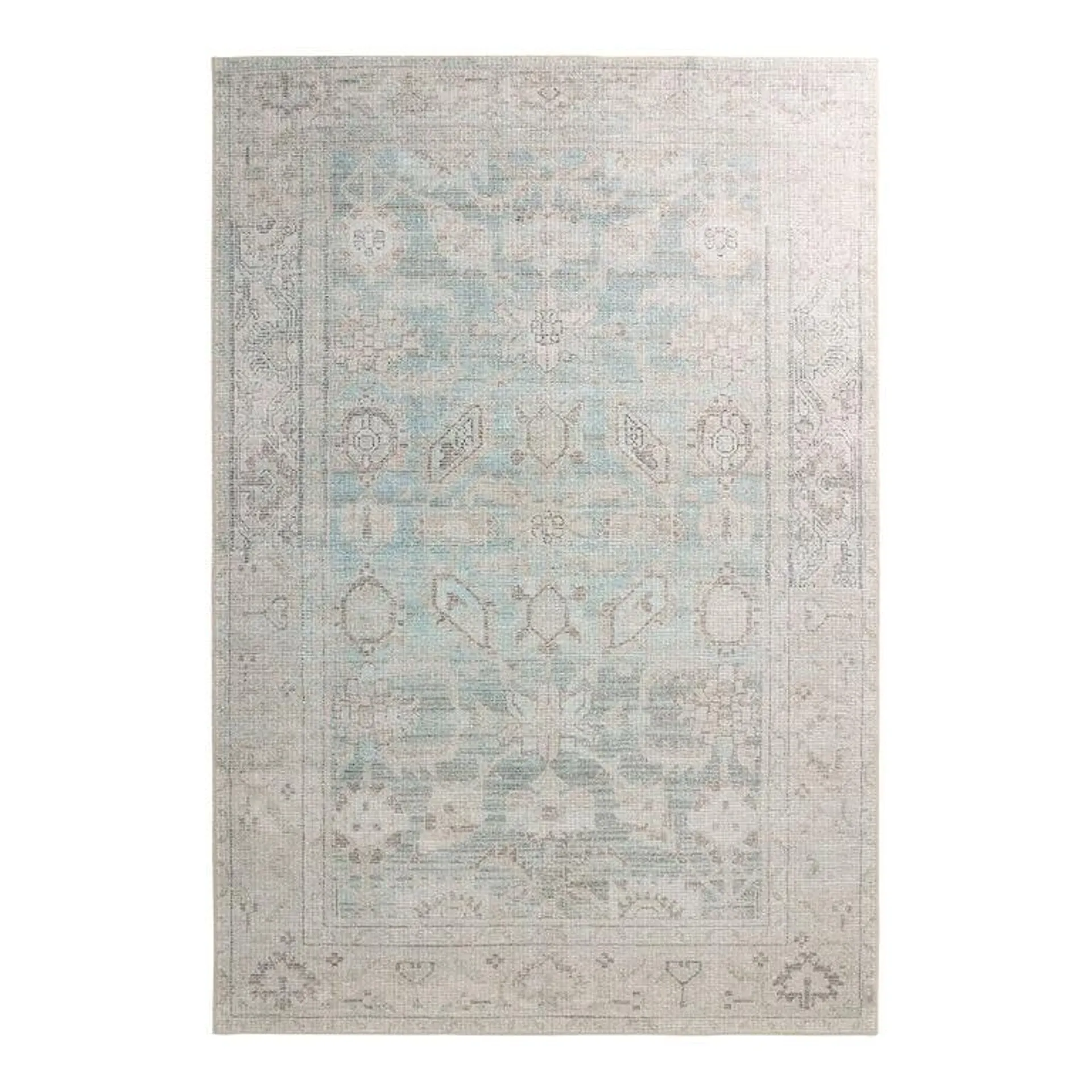 Ariel Tonal Dusty Blue Distressed Traditional Style Area Rug