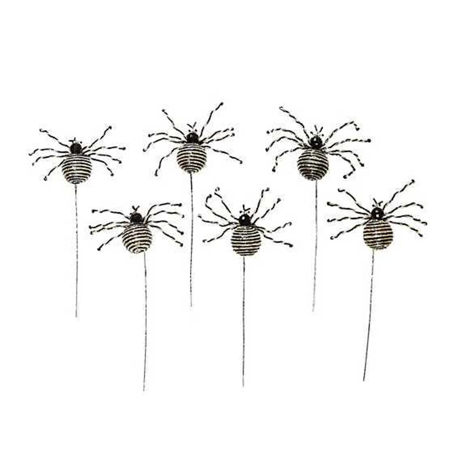 Black & White Beaded Spider Picks, Set of 6