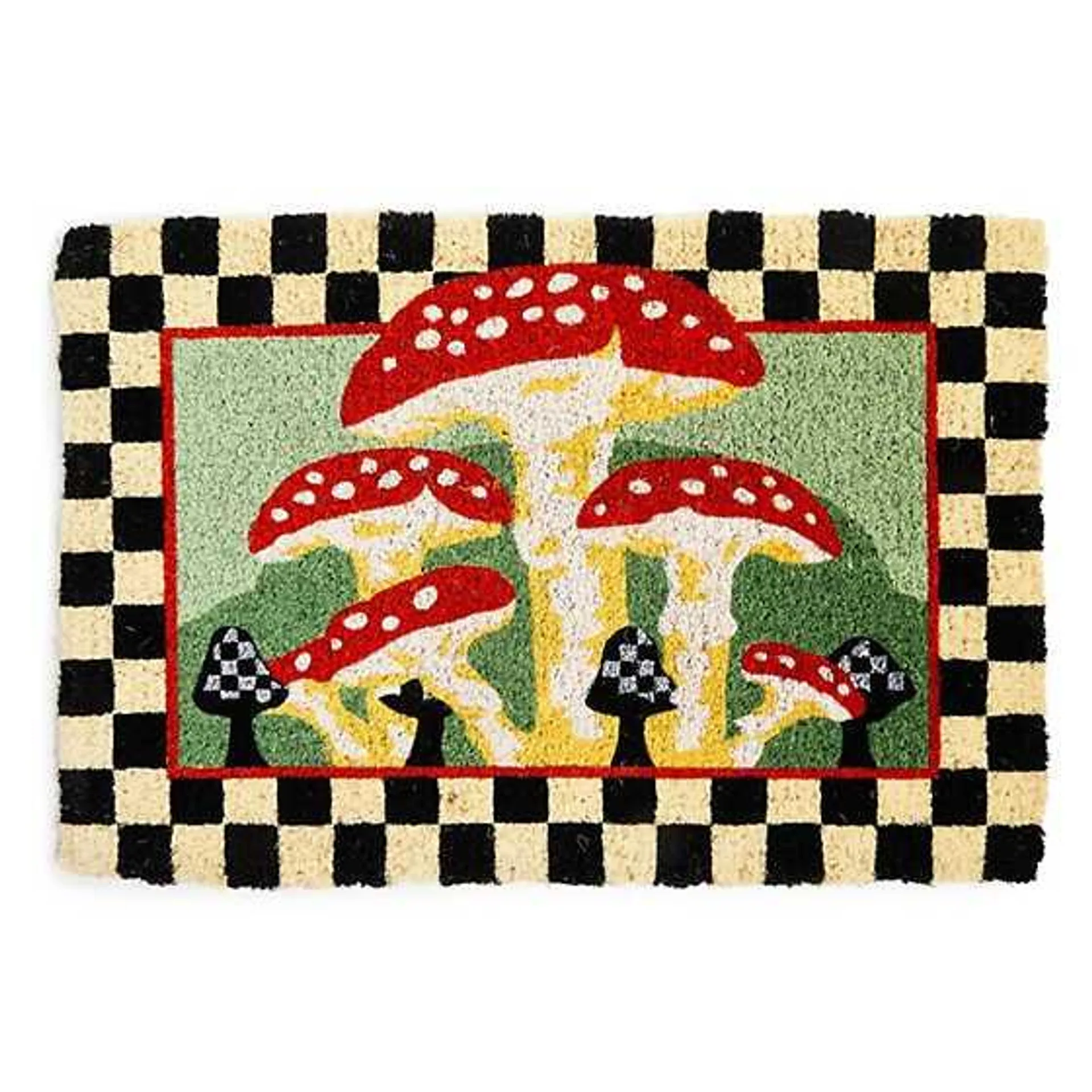 Mushroom & Check Border Entrance Mat