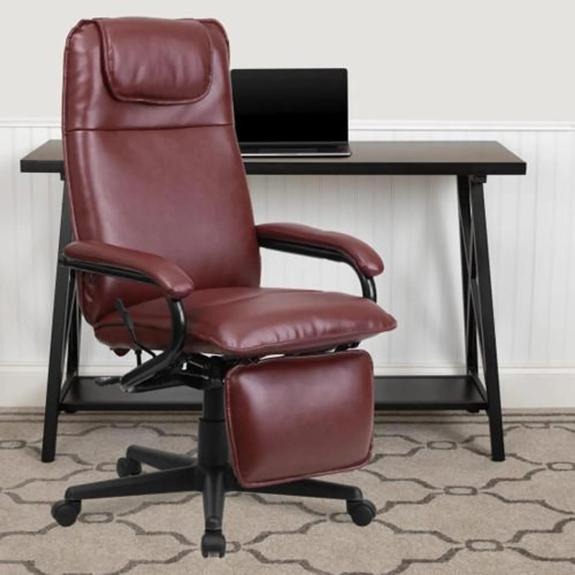 High Back Burgundy LeatherSoft Executive Reclining Ergonomic Swivel Office Chair with Arms - BT70172BGGG
