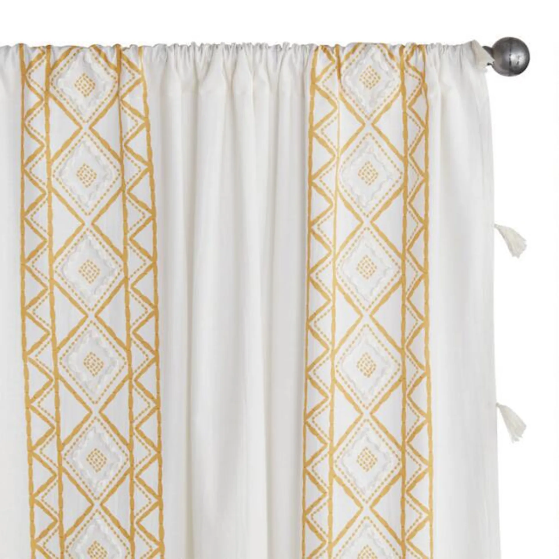 White And Yellow Geo Cotton Sleeve Top Curtains Set of 2