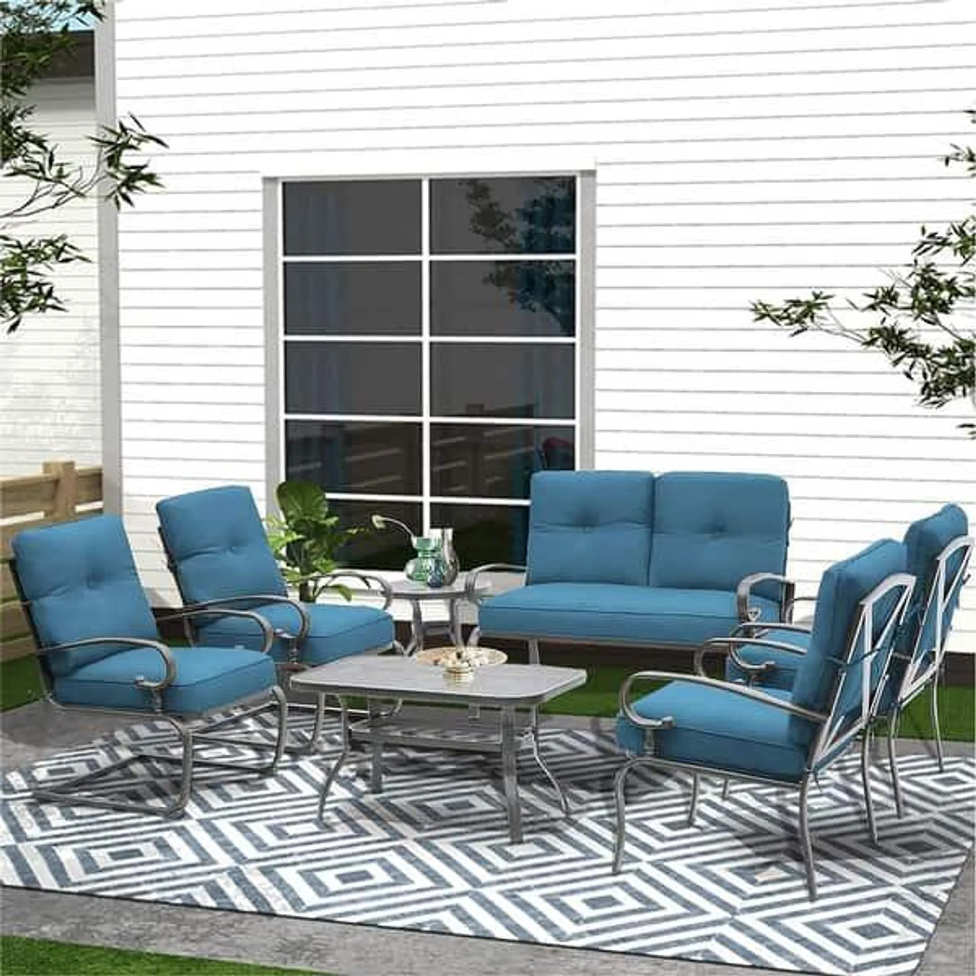 SUNCROWN 7-Piece Outdoor Metal Furniture Conversation Patio Set