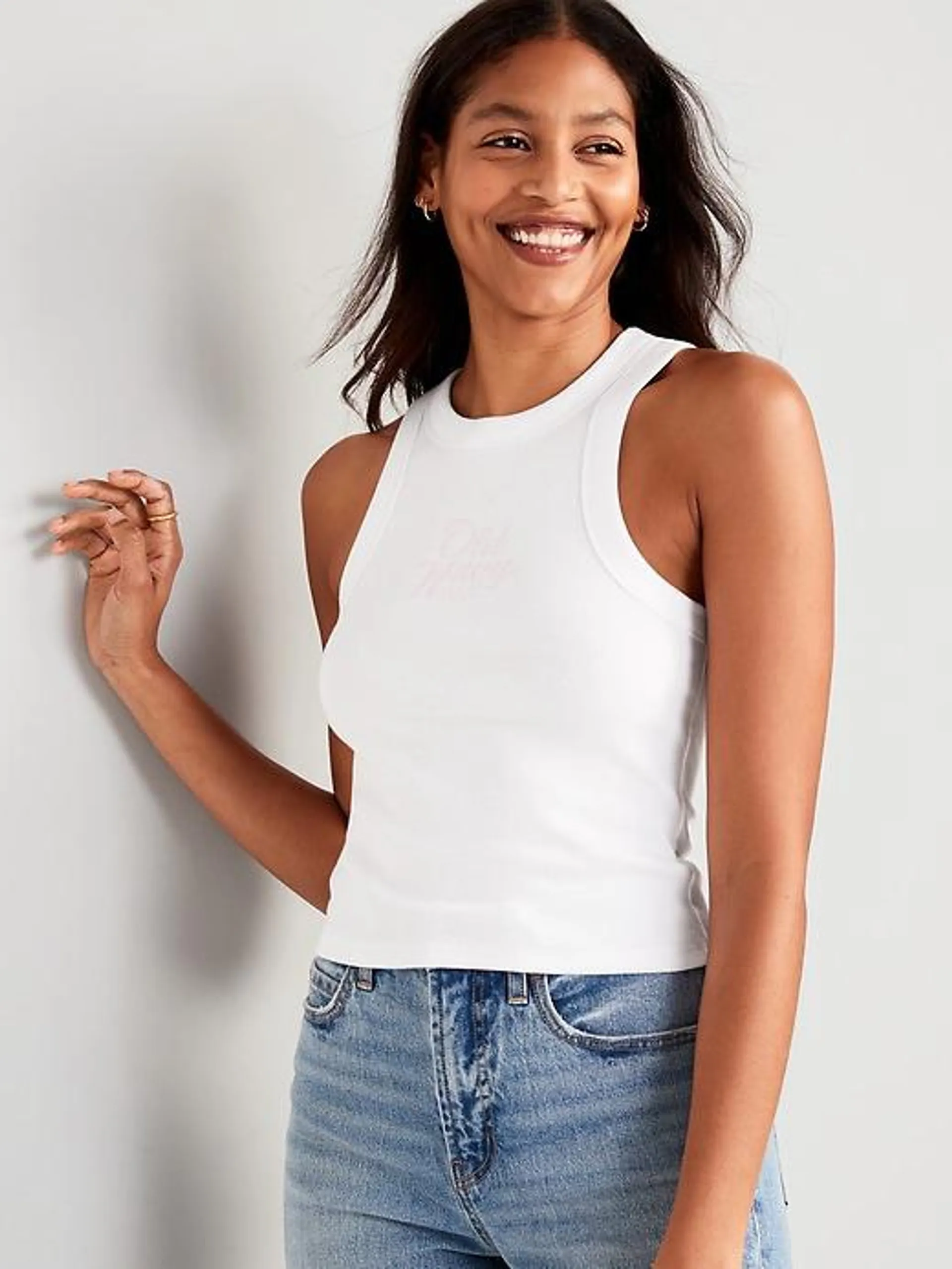 Logo Graphic Rib-Knit Cropped Tank Top for Women