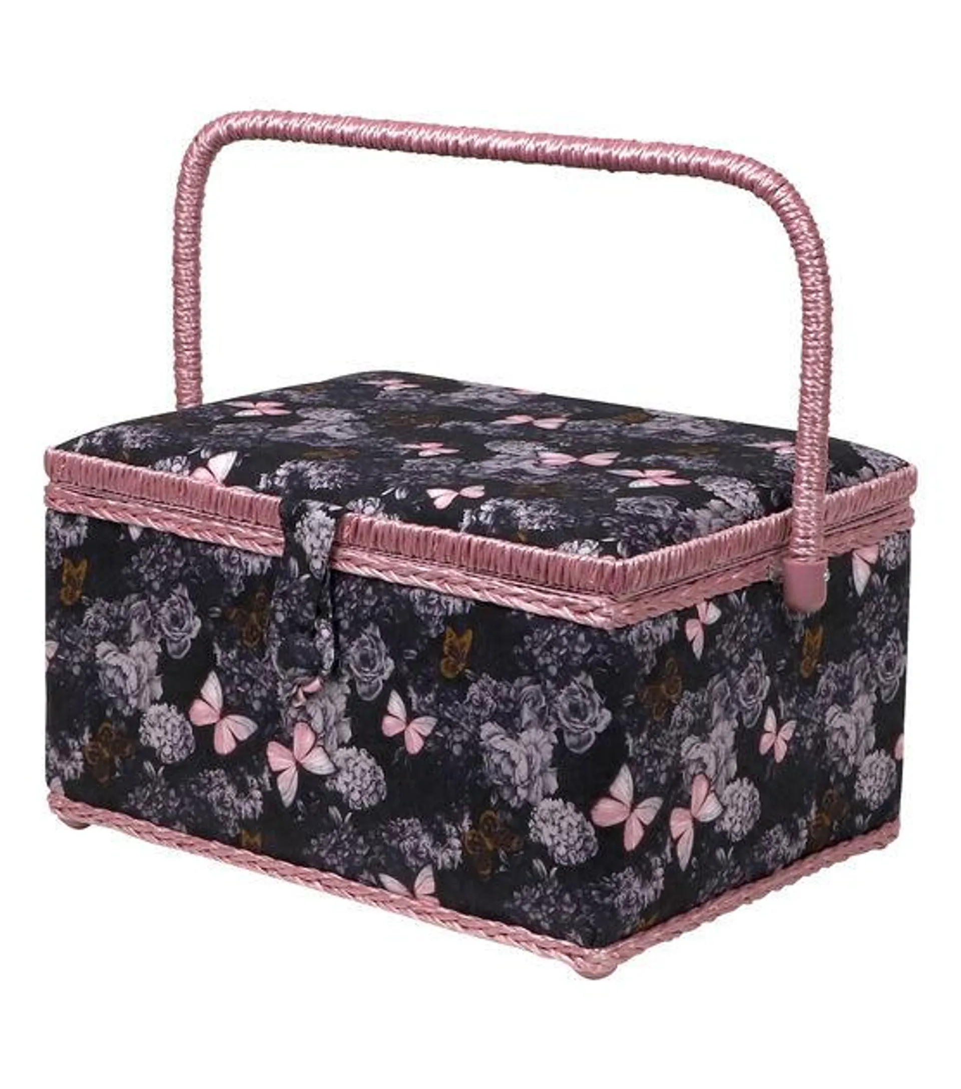 SINGER 12" x 8" Pink Large Butterfly Print Sewing Basket