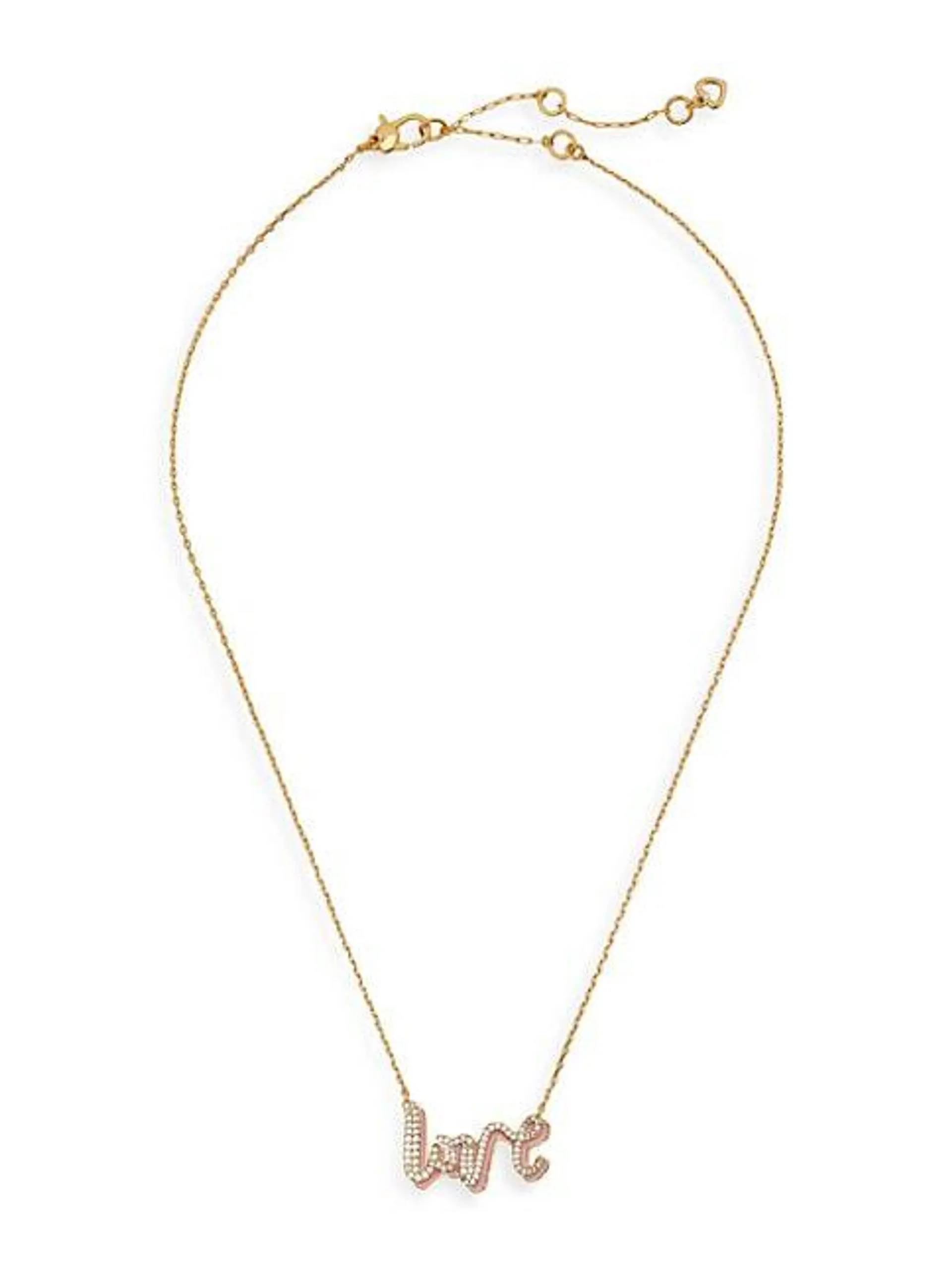 Goldtone, Cubic Zirconia & Enamel "Love" Pendant Necklace