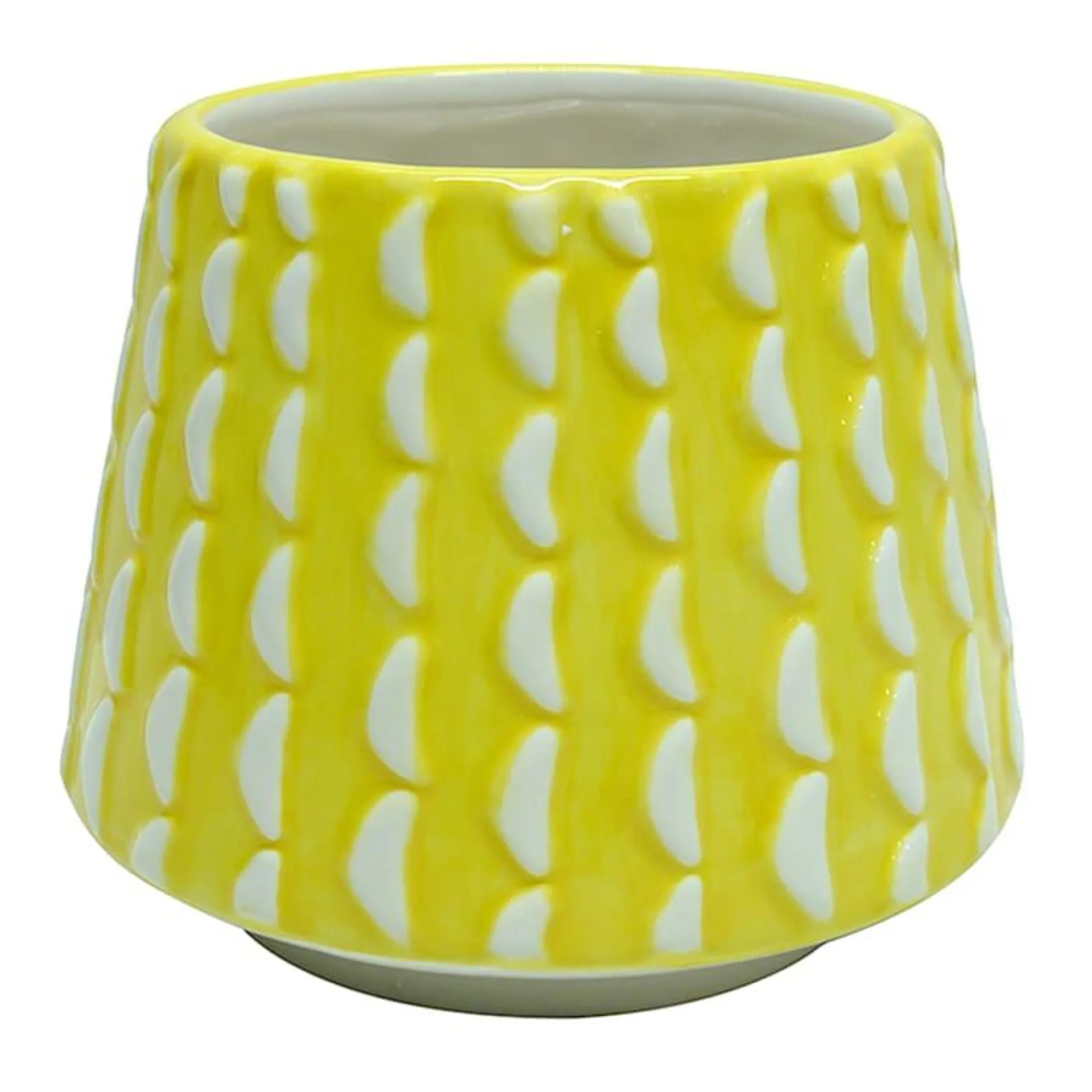 Indoor Yellow Textured Ceramic Pot, Medium