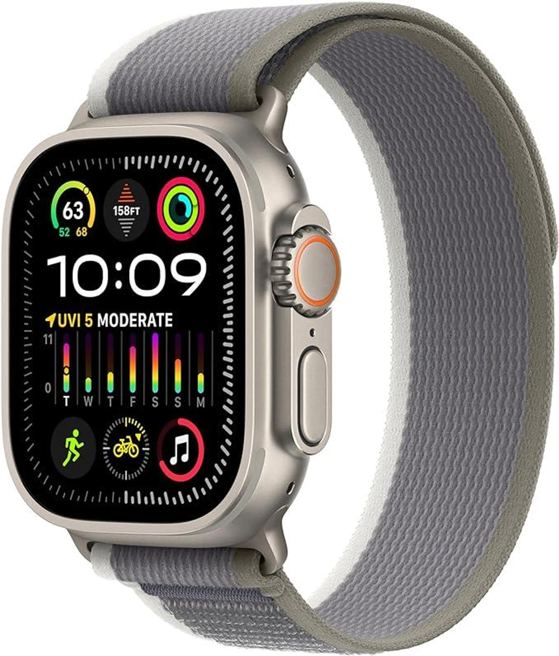 Apple Watch Ultra 2 [GPS + Cellular 49mm] Smartwatch with Rugged Titanium Case & Green/Grey Trail Loop M/L. Fitness Tracker, Precision GPS, Action Button, Extra-Long Battery Life, Carbon Neutral