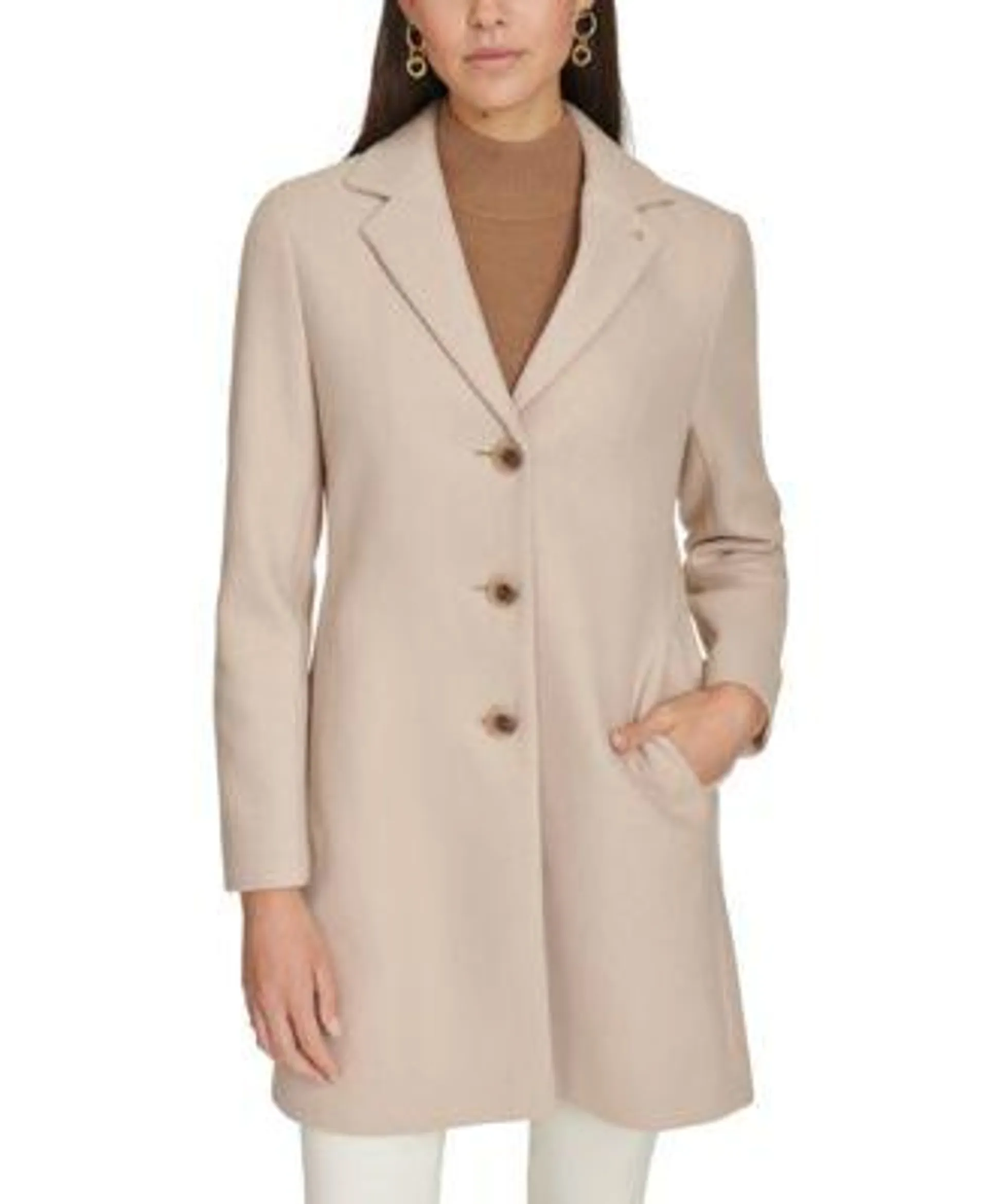 Petite Notched-Collar Single-Breasted Coat