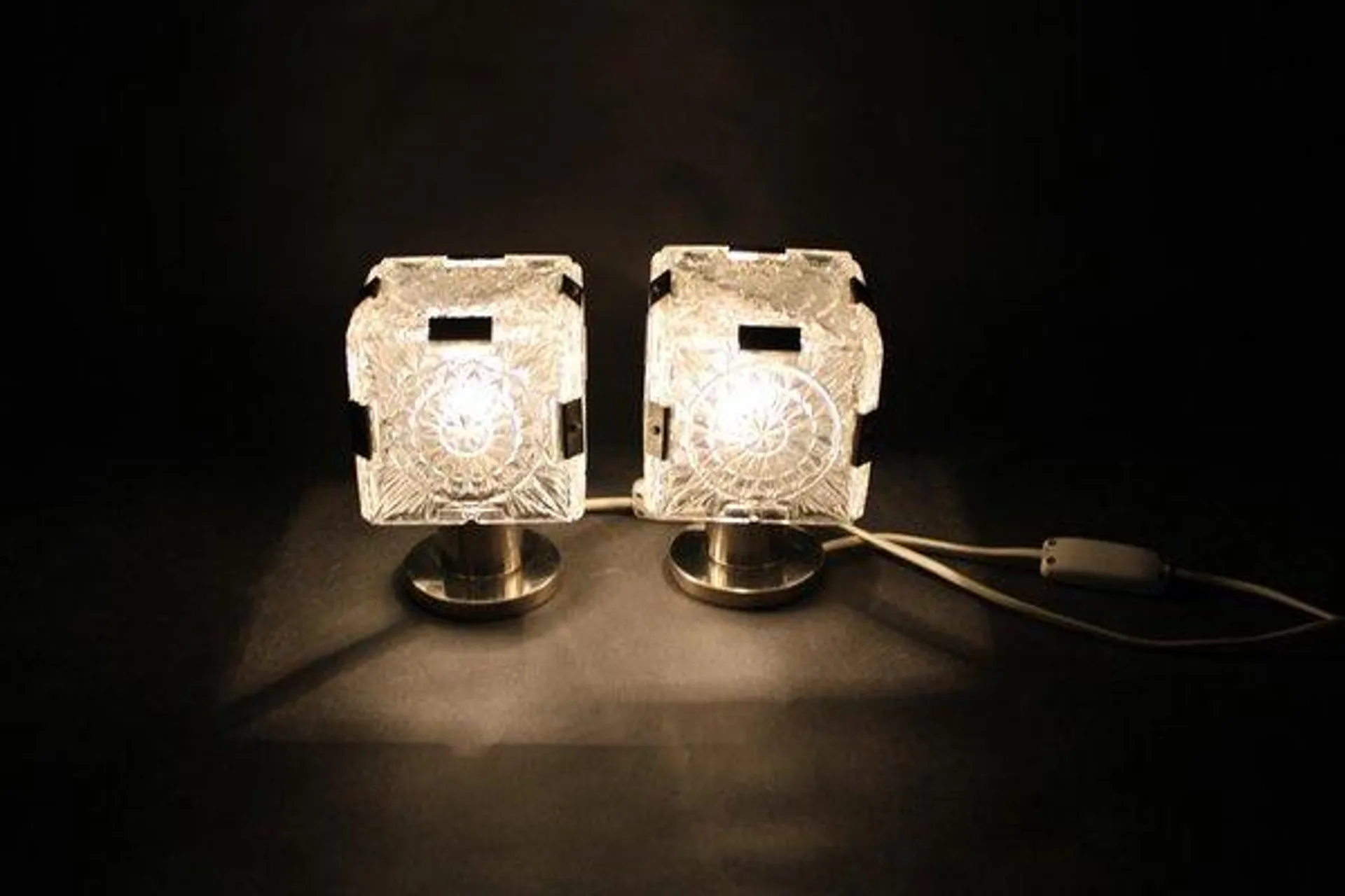 Glass Table Lamps attributed to Kamenicky Senov, Czechoslovakia, 1970s, Set of 2