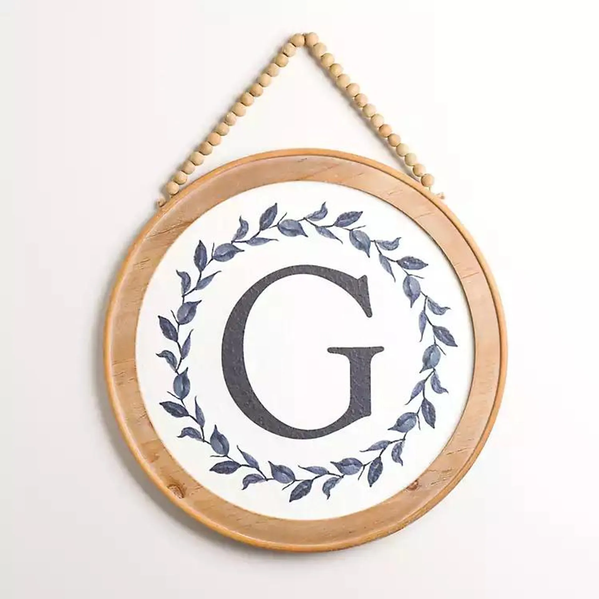 Blue Leaf Wreath Monogram G Wood Wall Plaque